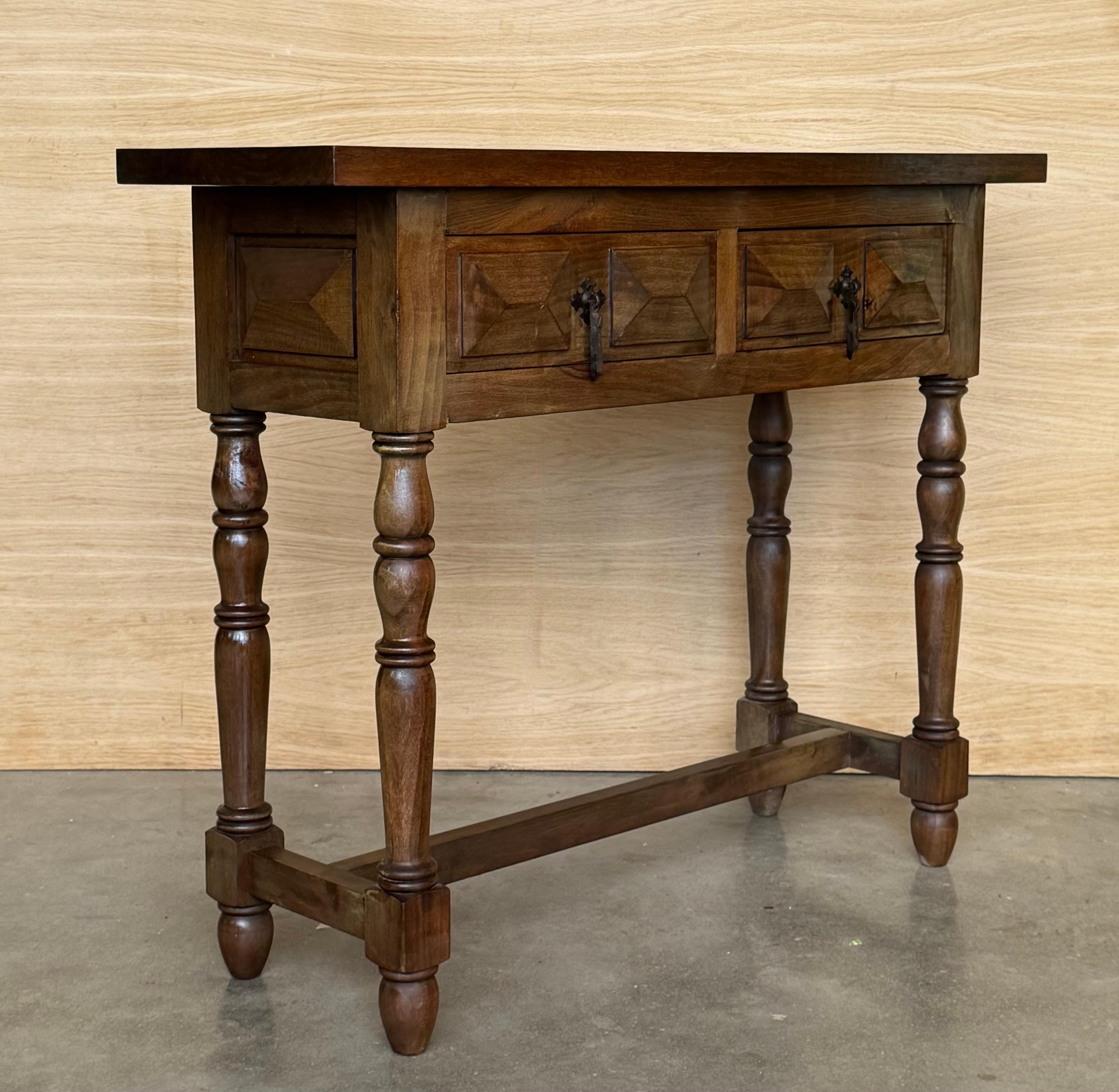 Spanish Console Table with Two Carved Drawers, 1900s For Sale 1