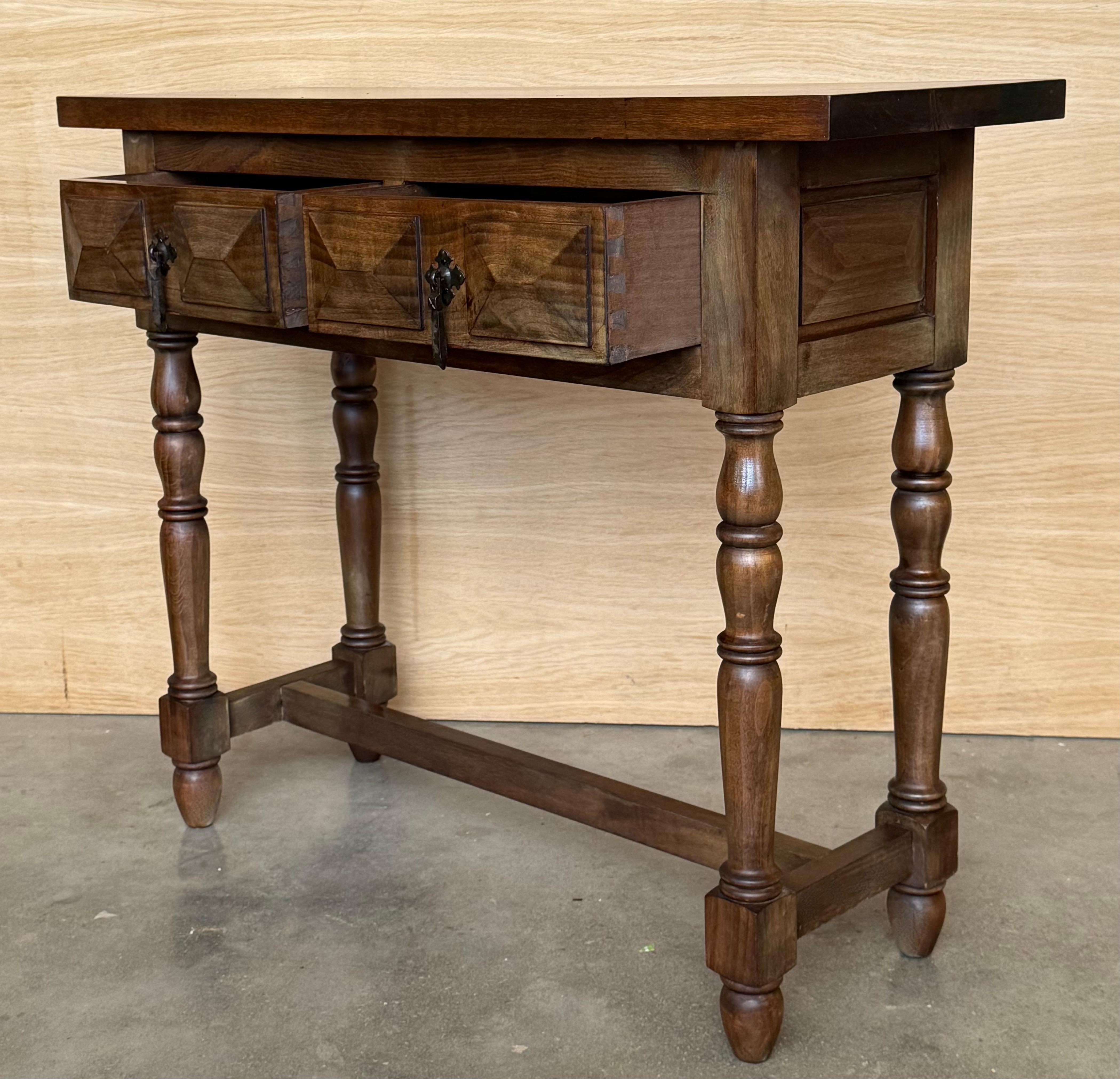 Spanish Console Table with Two Carved Drawers, 1900s For Sale 3