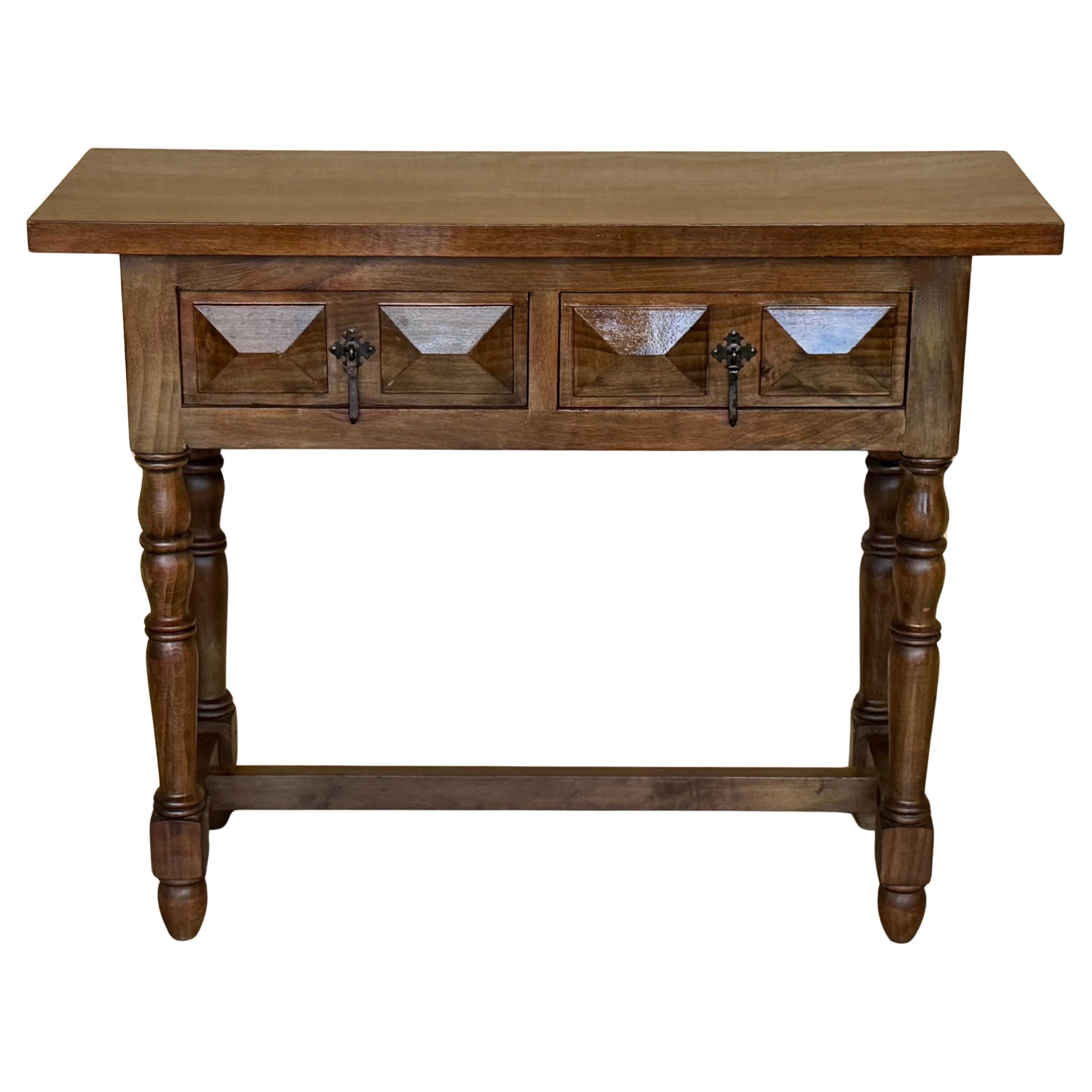 Spanish Console Table with Two Carved Drawers, 1900s For Sale