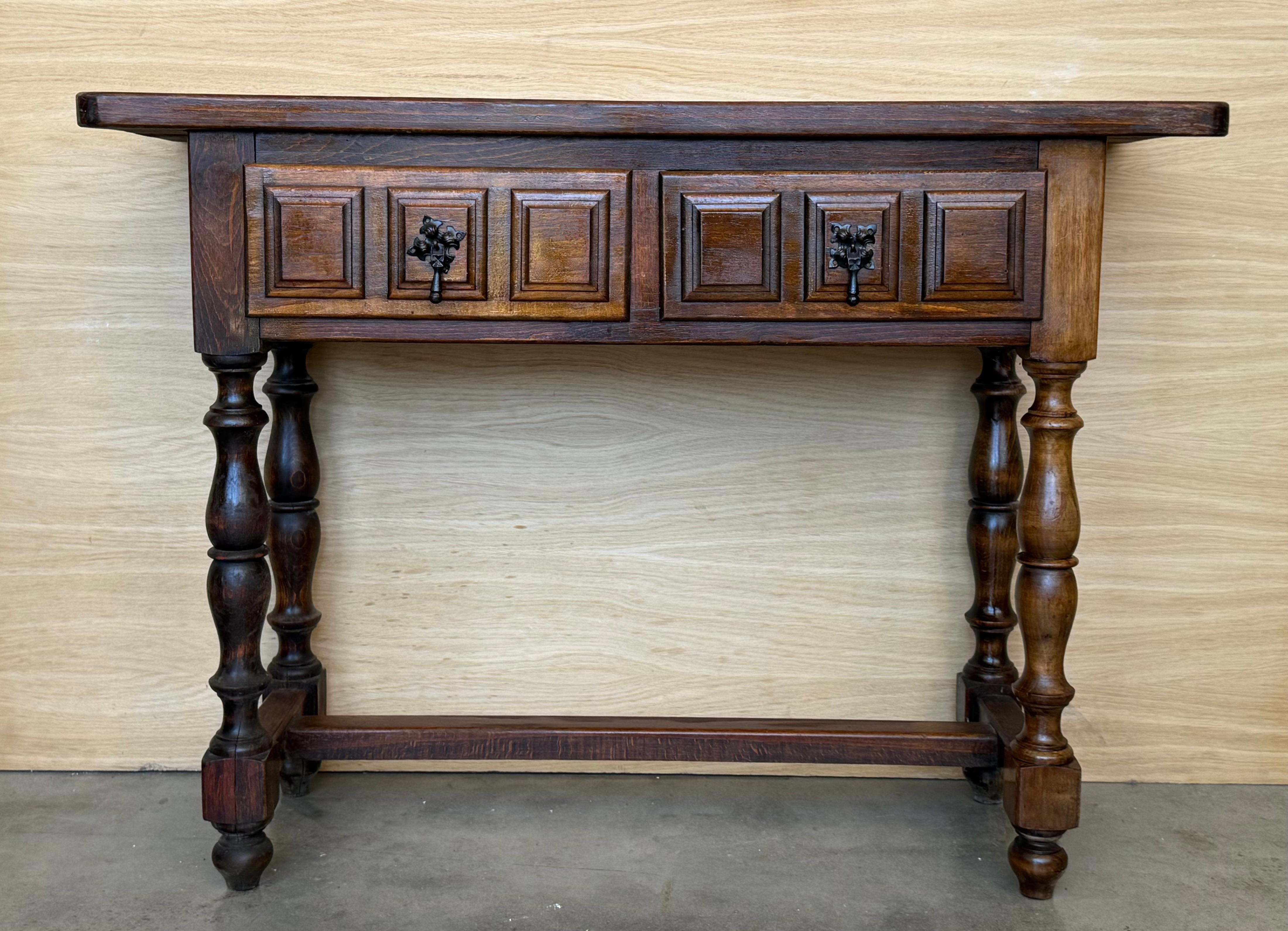 Baroque Spanish Console Table with Two Carved Drawers, 1940s For Sale