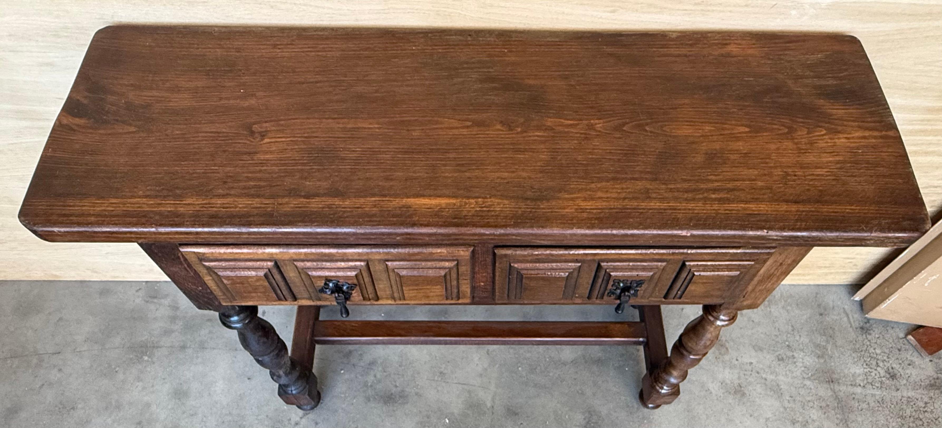Spanish Console Table with Two Carved Drawers, 1940s In Good Condition For Sale In Miami, FL