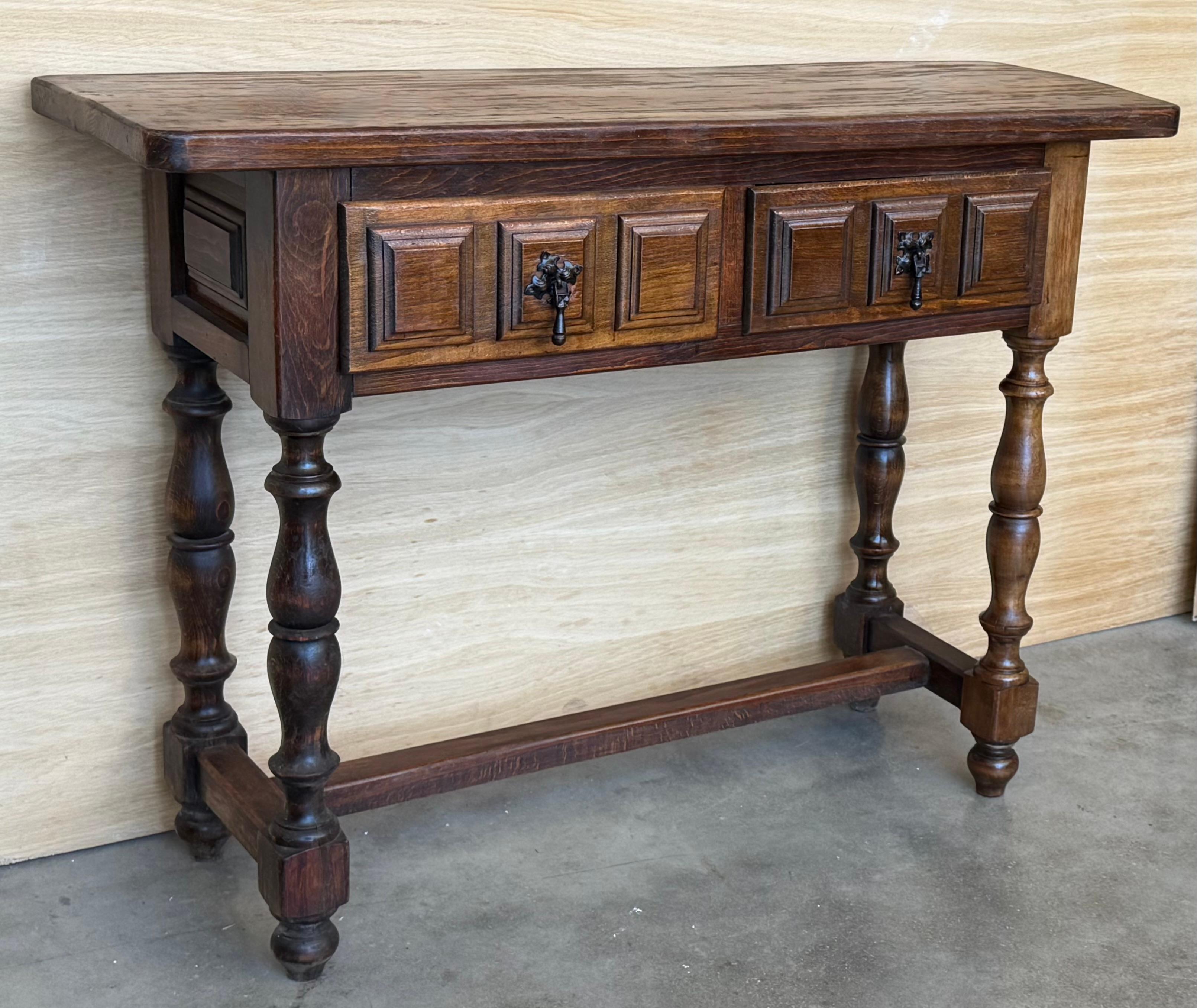 20th Century Spanish Console Table with Two Carved Drawers, 1940s For Sale