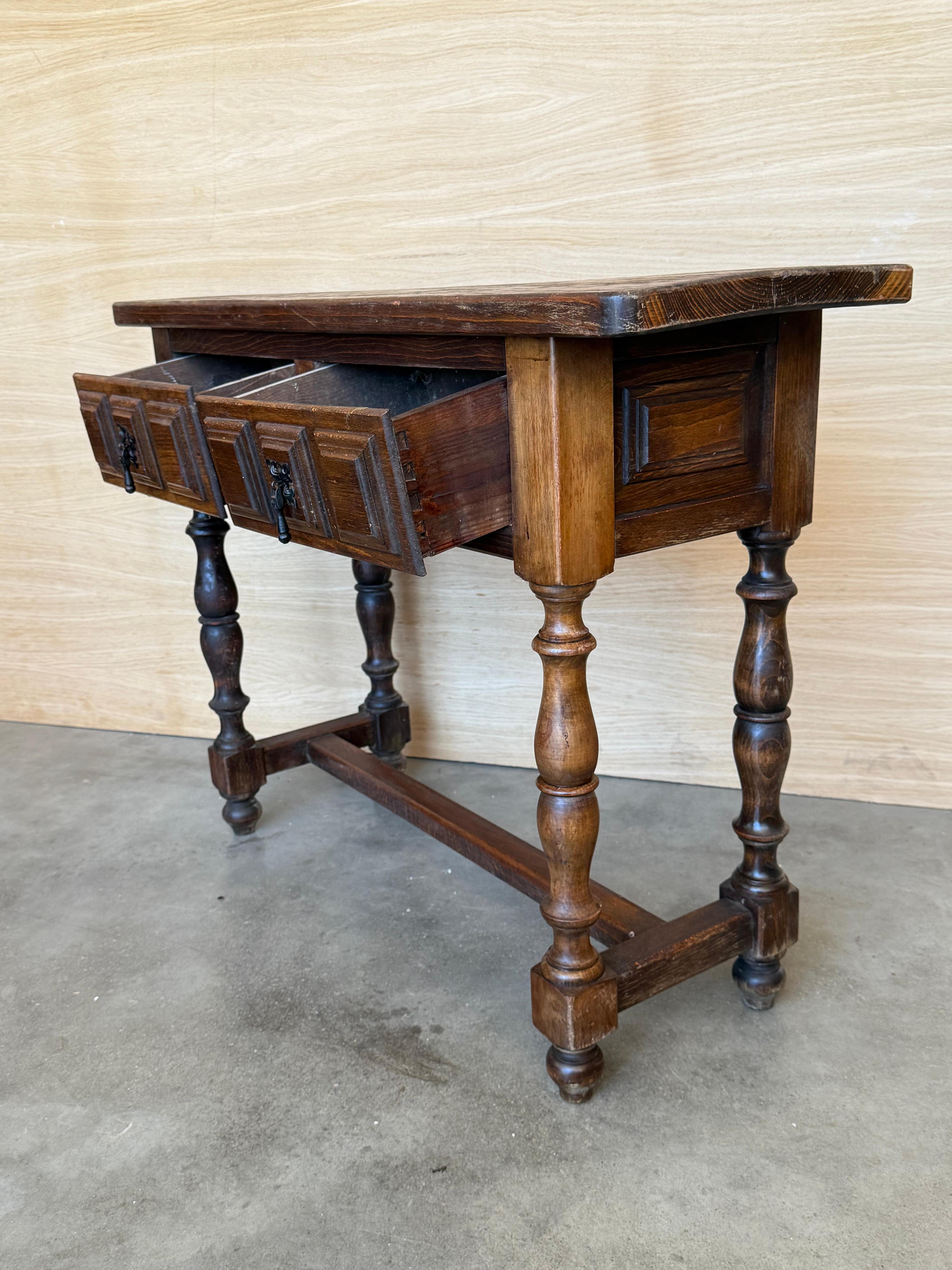 Spanish Console Table with Two Carved Drawers, 1940s For Sale 2