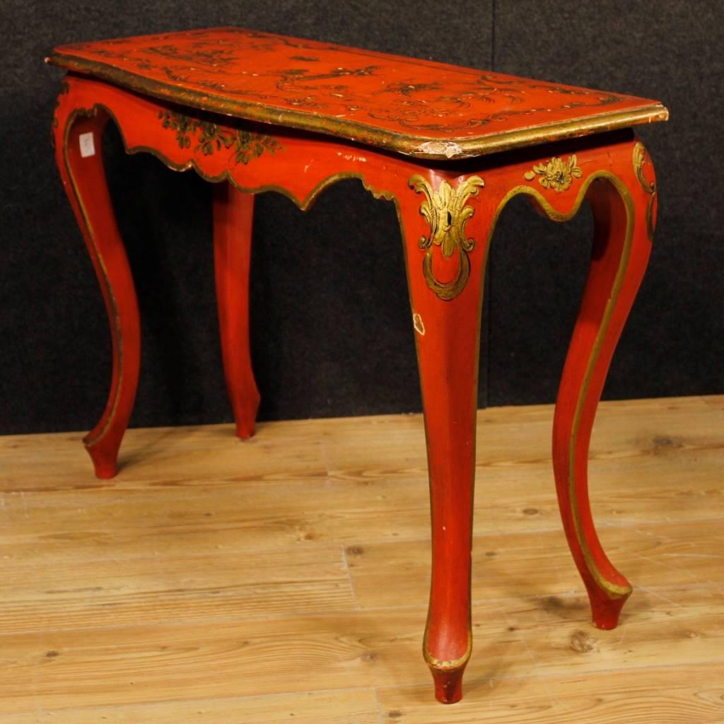 Plywood Spanish Console with Mirror in Lacquered and Gilded Chinoiserie Wood