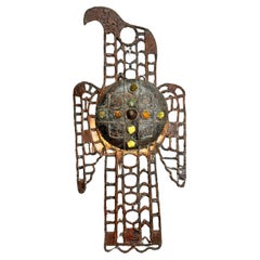 Retro Spanish Copper and Semi-Precious Stone Visigoth Eagle Illuminated Wall Sconce