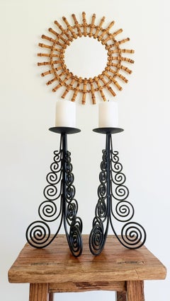 Large Hand-Forged Spanish Colonial Iron Candelabra Pair, Circa 1970s