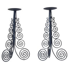 Spanish Cortijo Style Black Forged Iron Pair of Large Candelabra, Spain, 1970s