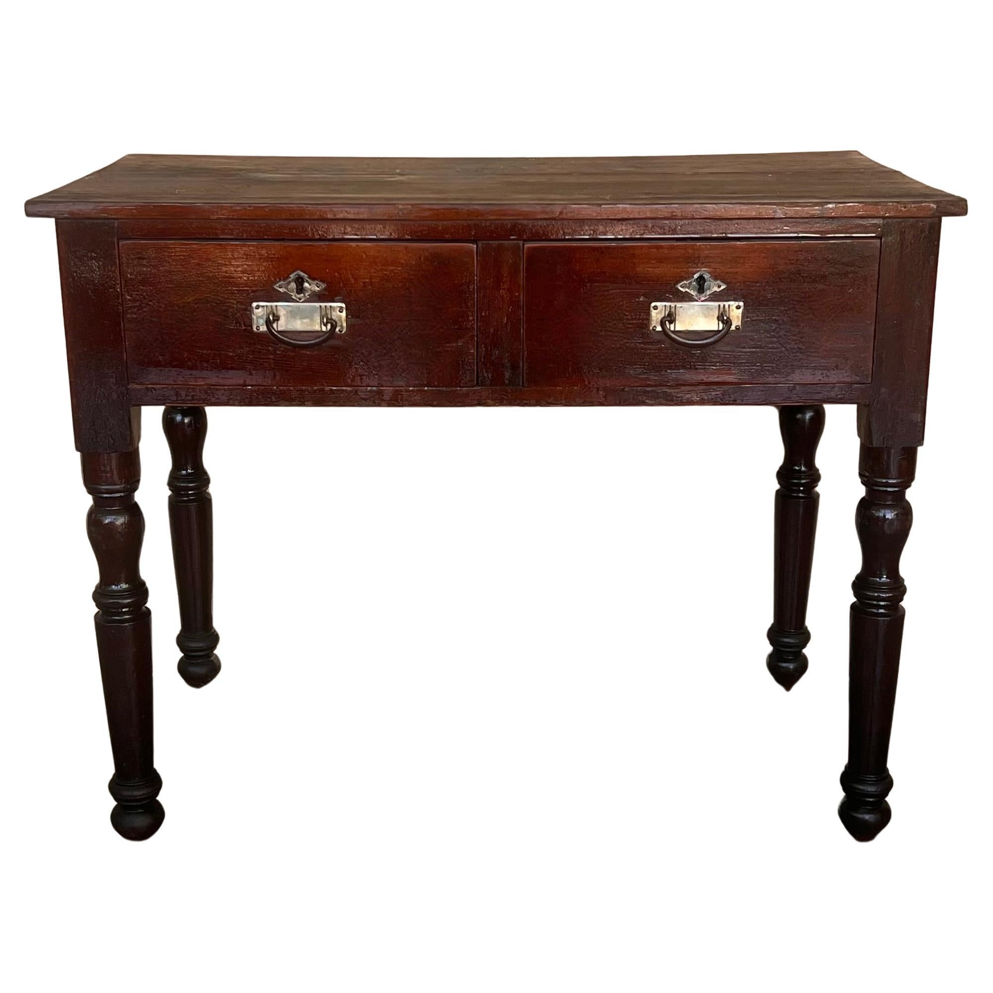 Spanish Country Pine "Mobila " Side Table or Console with Two Drawers For Sale