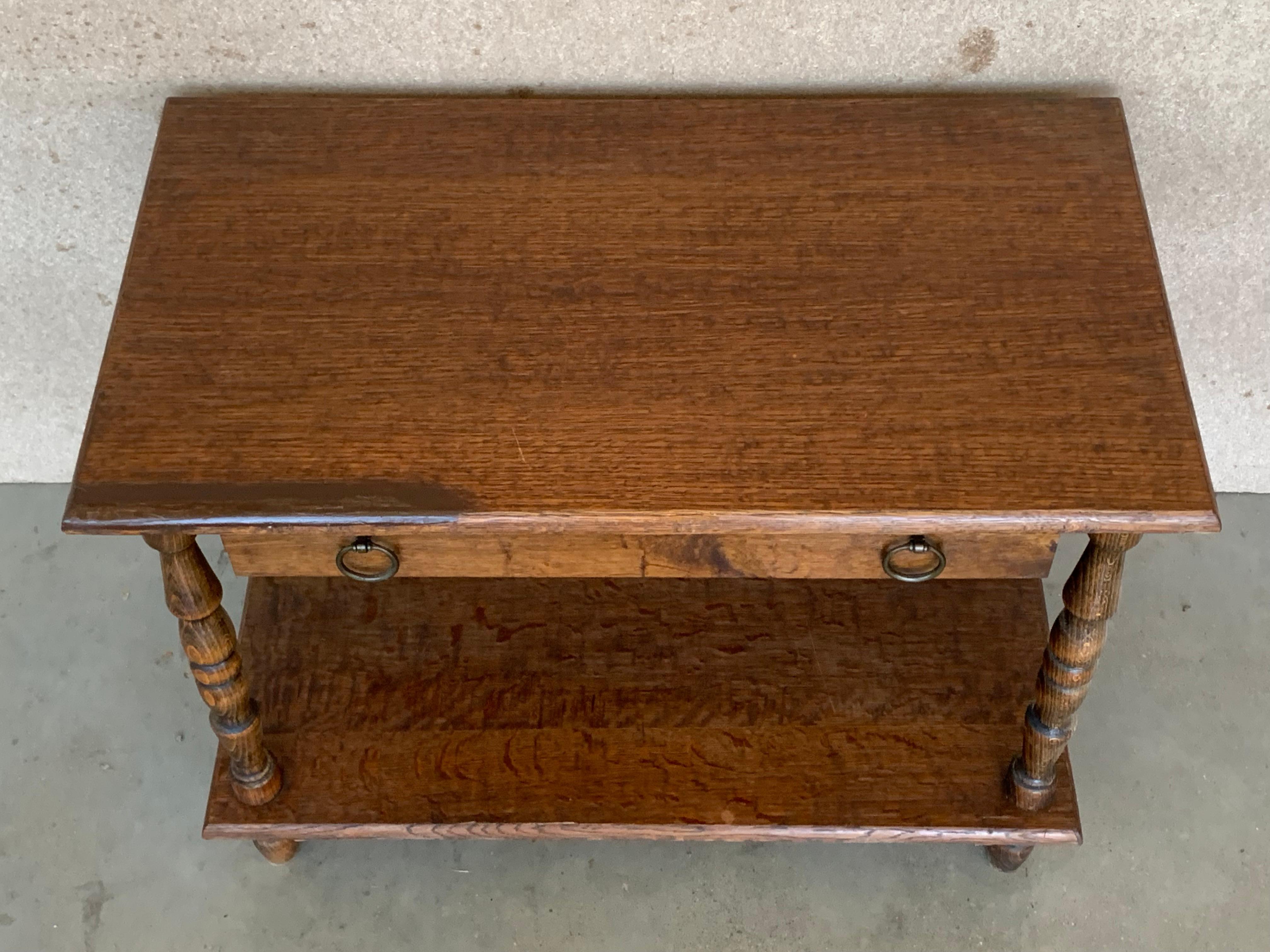 Spanish Country Pine Side Table with Drawer and Low Shelve For Sale 5