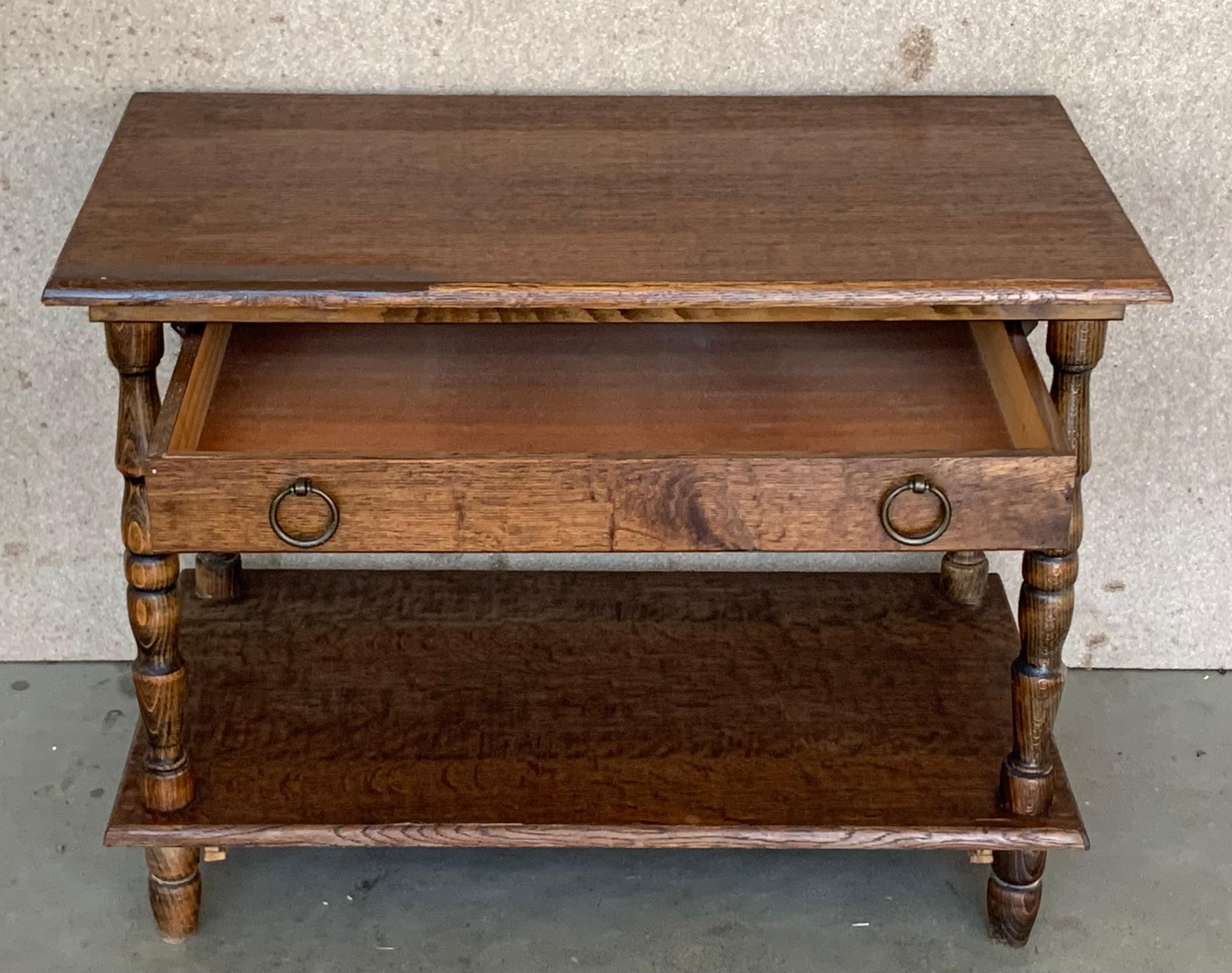 Spanish Country Pine Side Table with Drawer and Low Shelve For Sale 2