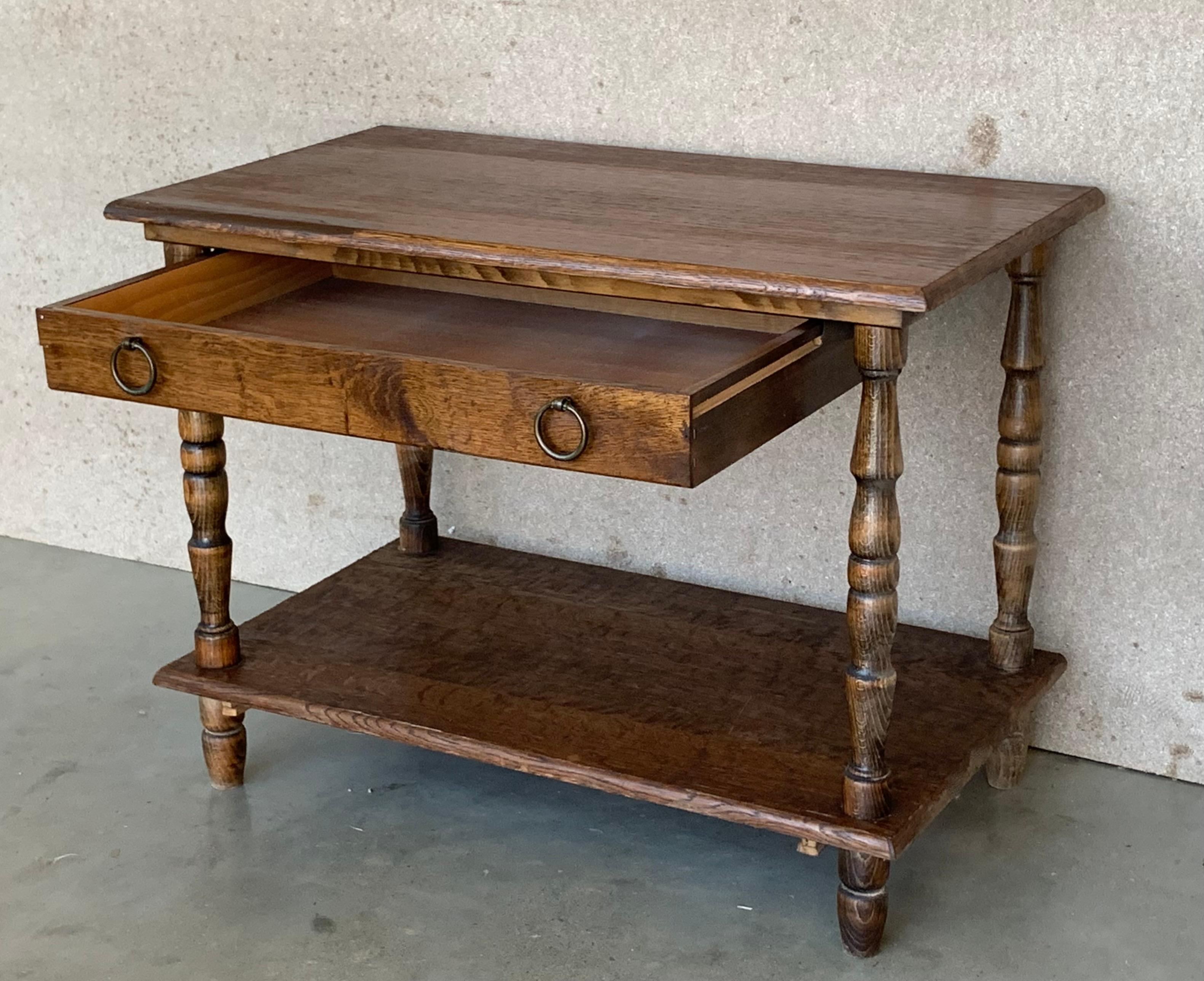 Spanish Country Pine Side Table with Drawer and Low Shelve For Sale 3