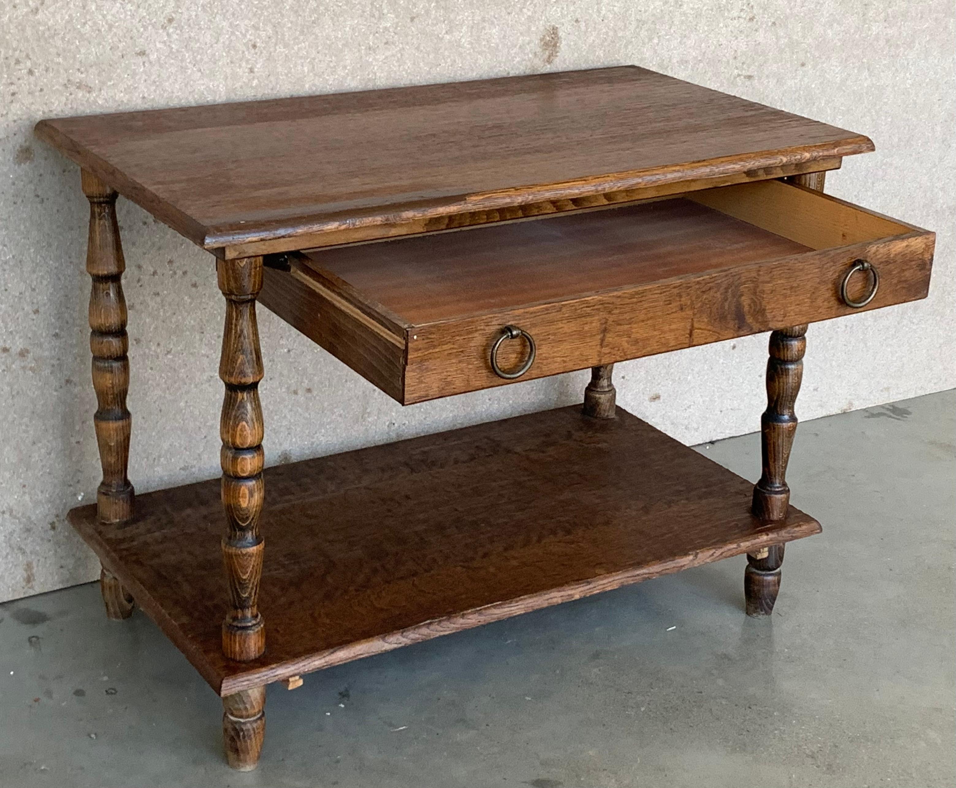 Spanish Country Pine Side Table with Drawer and Low Shelve For Sale 4