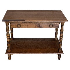 Spanish Country Pine Side Table with Drawer and Low Shelve