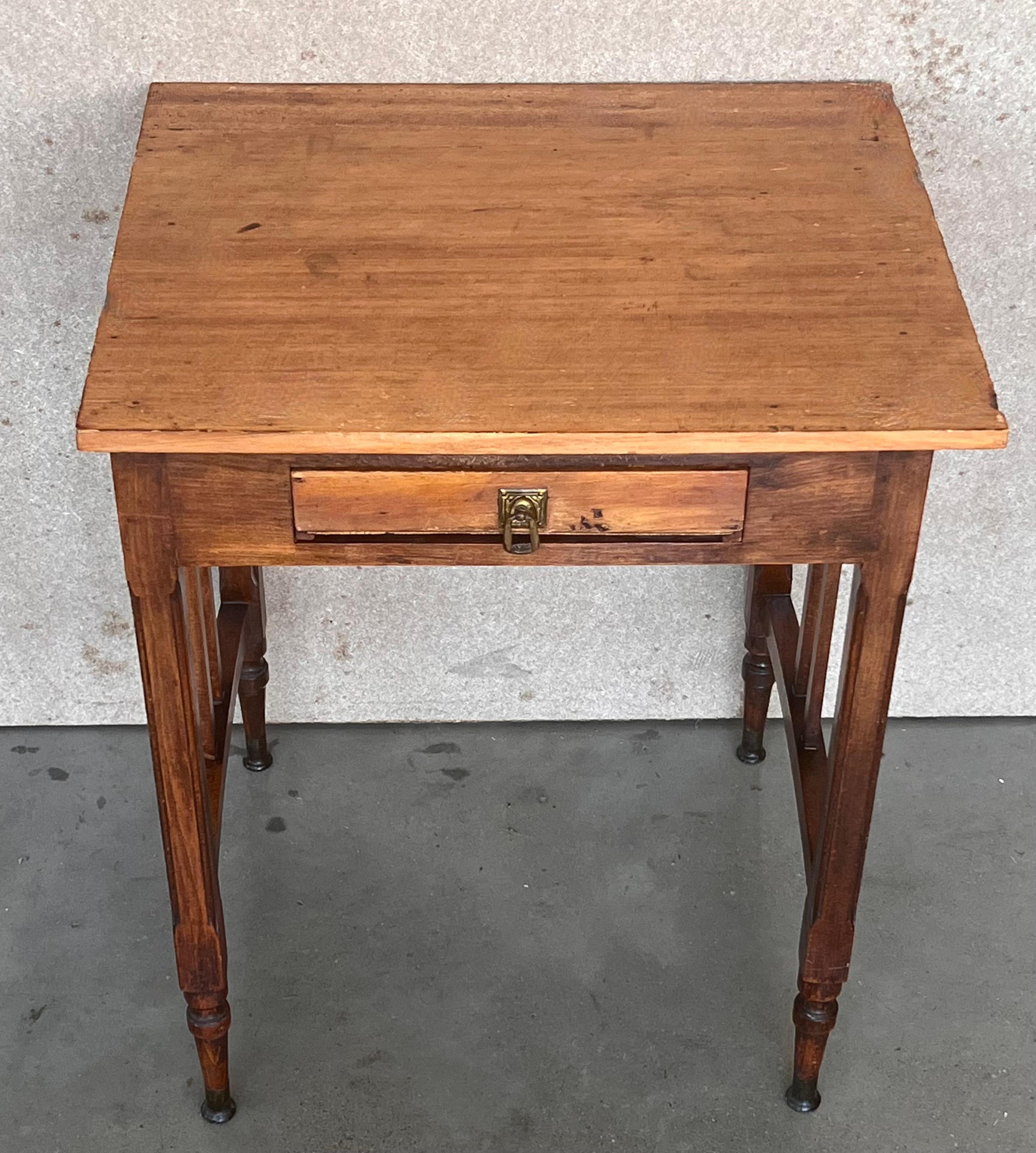 20th Century Spanish Country Pine Side Table with Drawer For Sale