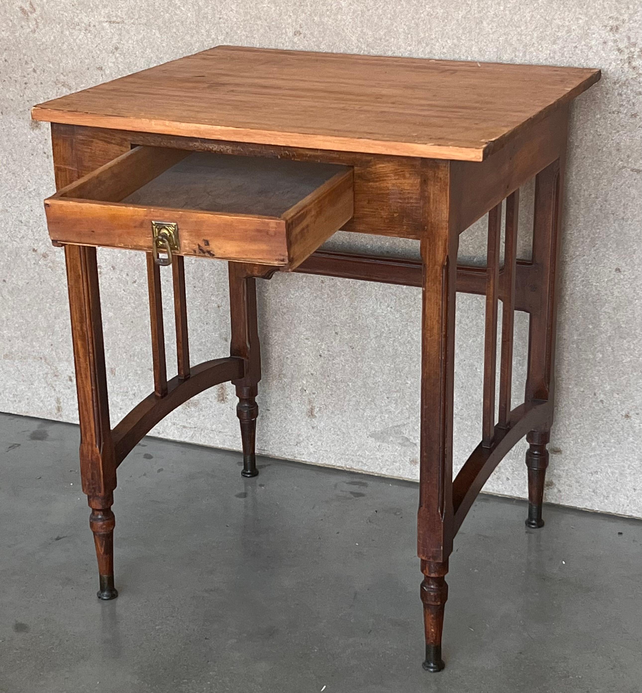 Iron Spanish Country Pine Side Table with Drawer For Sale