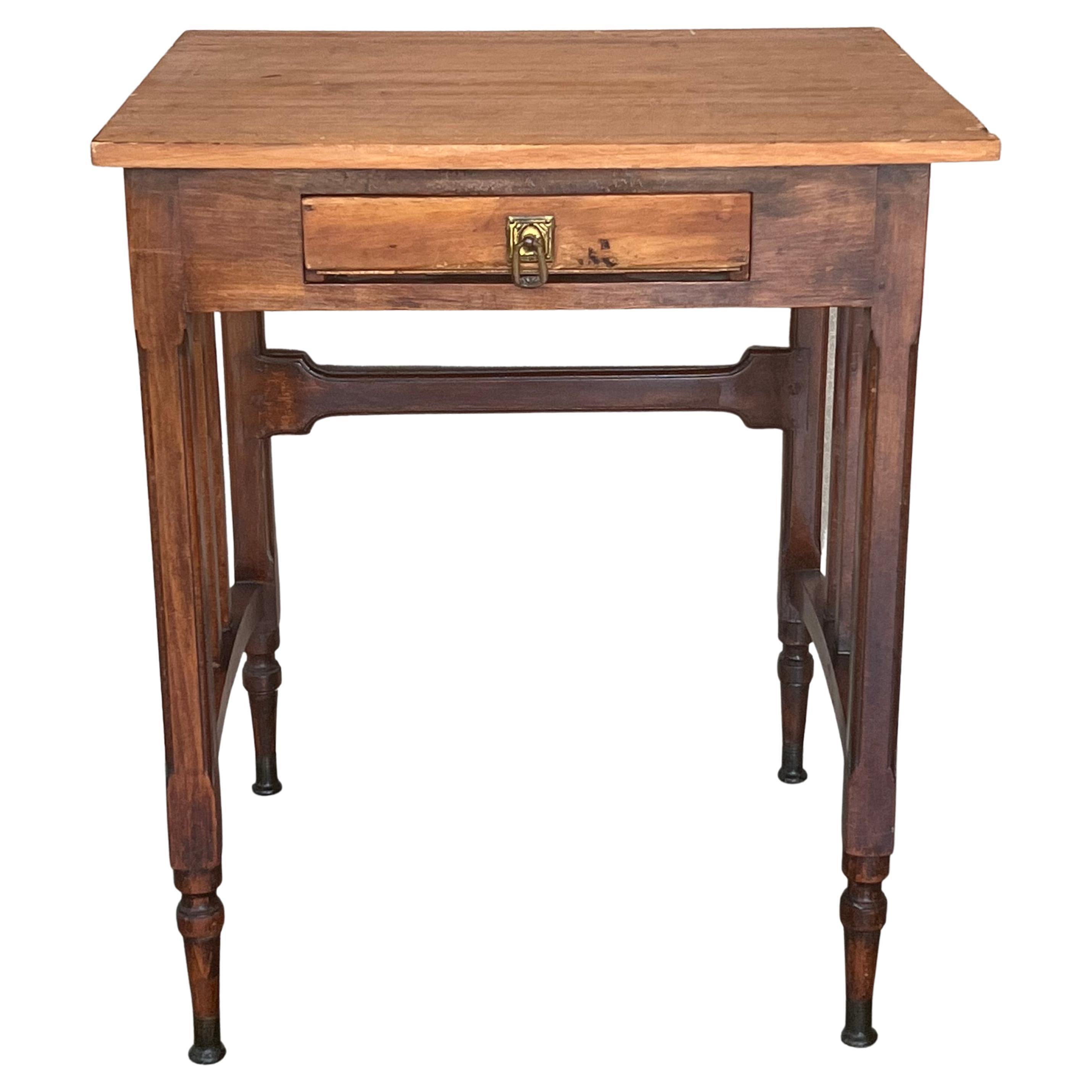 Spanish Country Pine Side Table with Drawer For Sale
