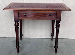 Spanish Country Pine Side Table with Two sides Drawer and leather top