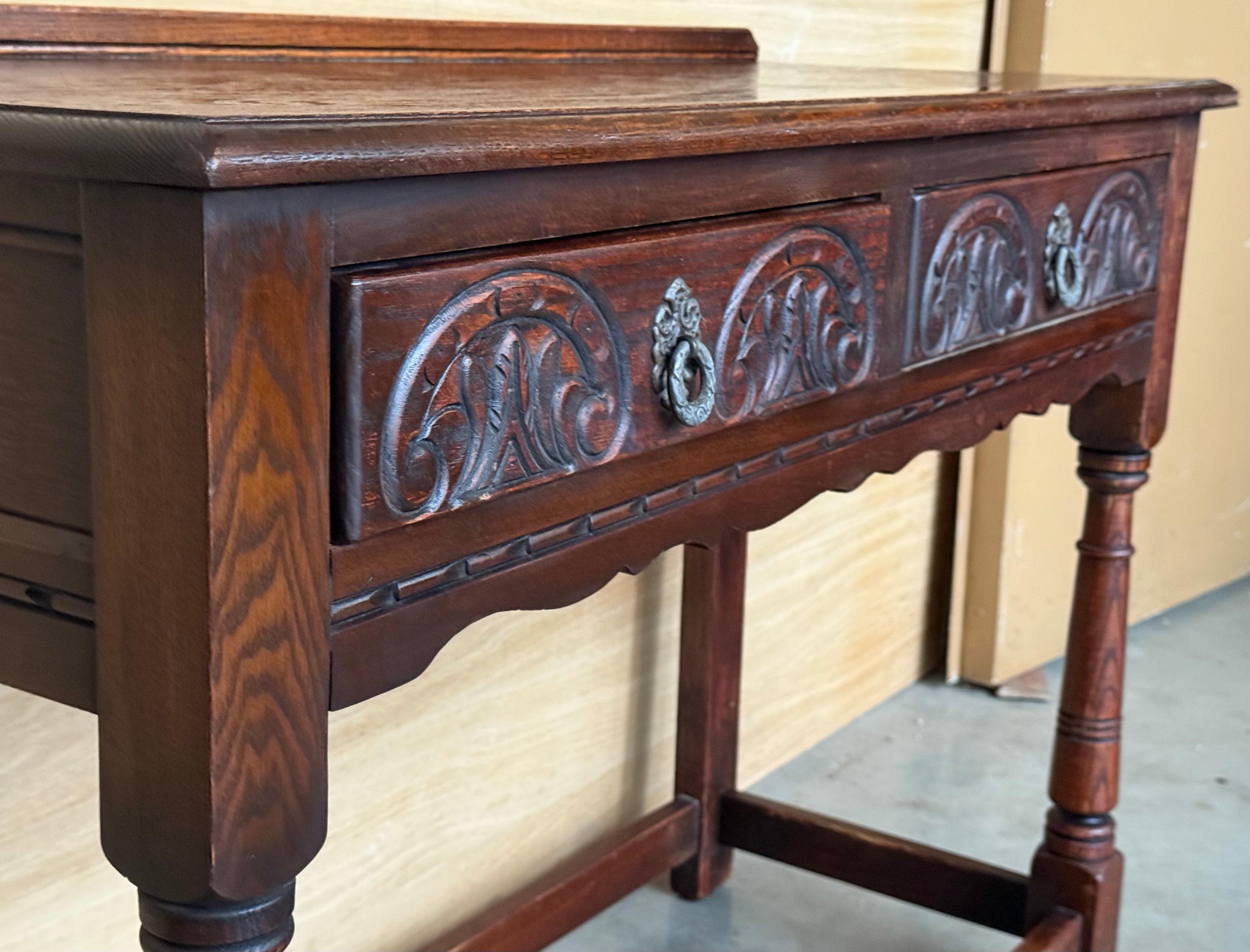 Spanish Country Walnut Sofa Table or Console table with Carved Drawers For Sale 5