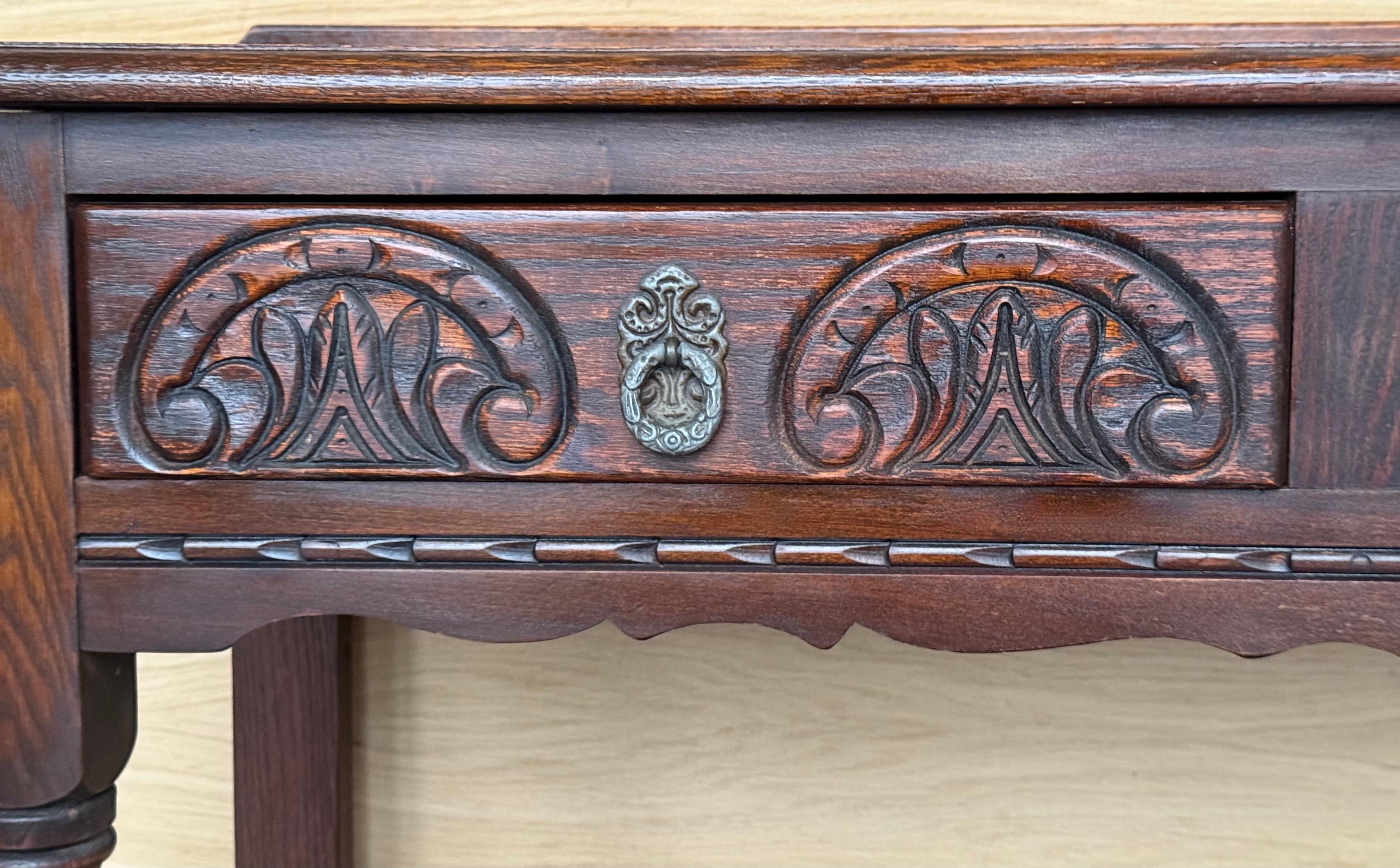 Spanish Country Walnut Sofa Table or Console table with Carved Drawers For Sale 6
