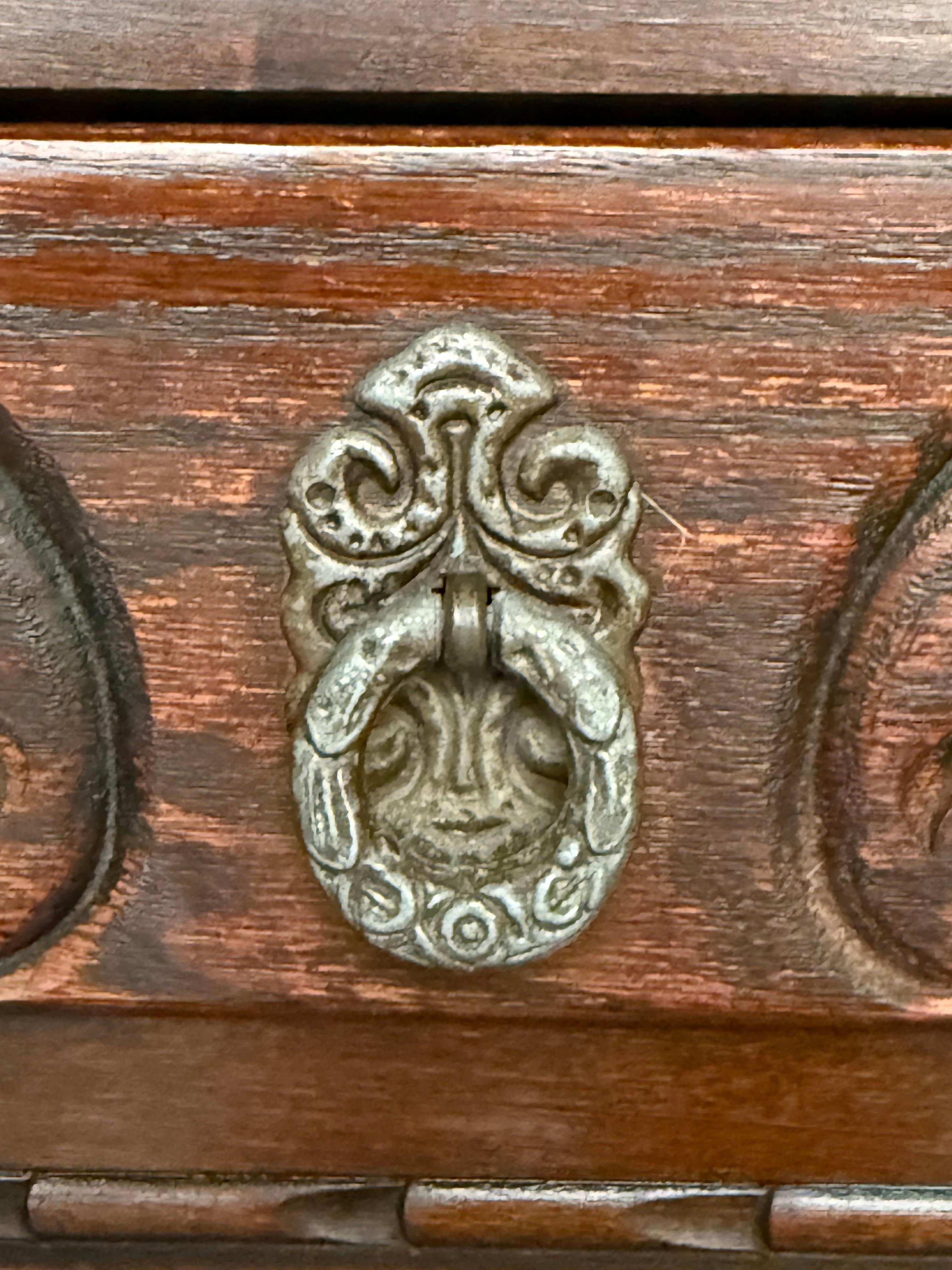 Spanish Country Walnut Sofa Table or Console table with Carved Drawers For Sale 9