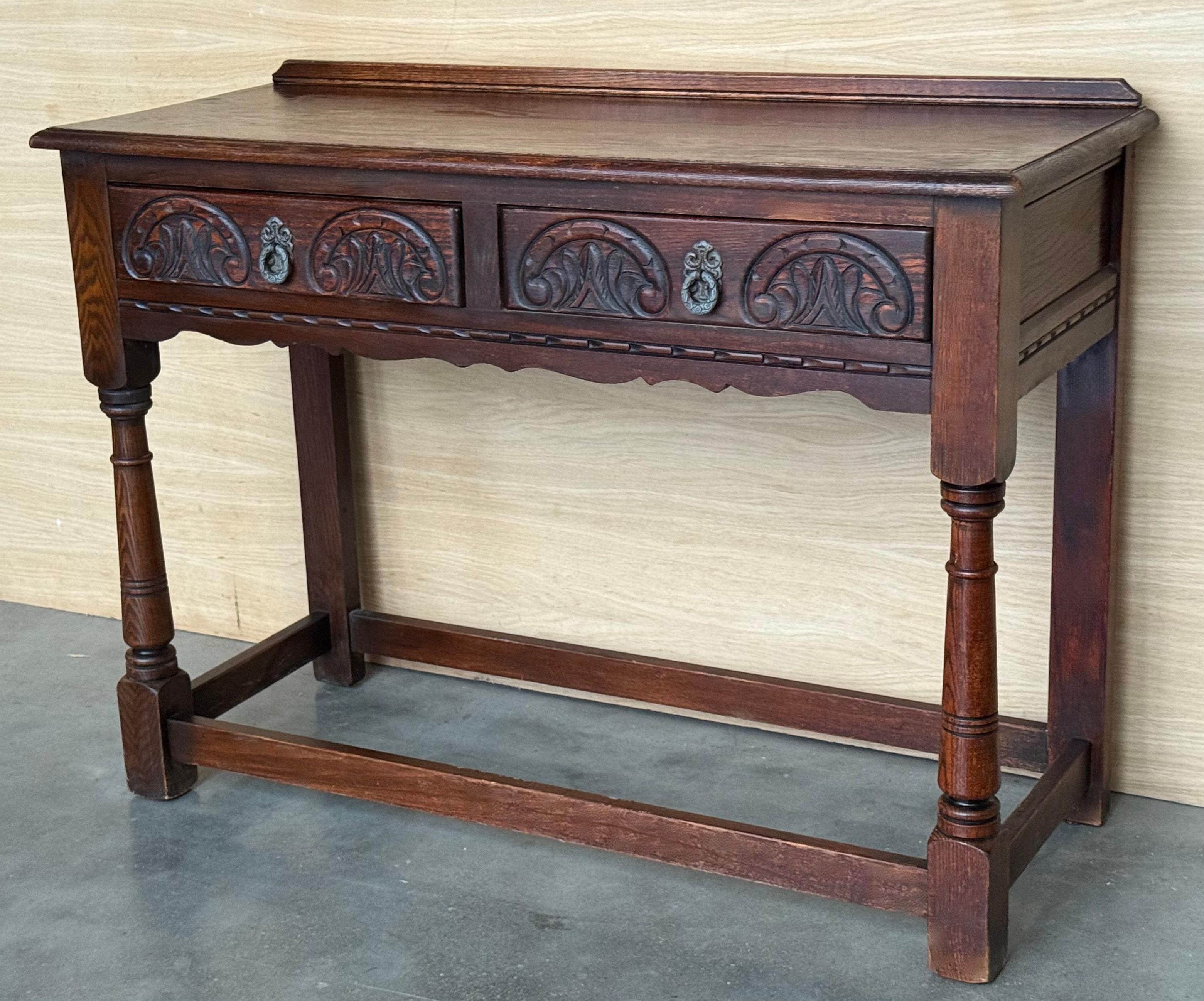 20th Century Spanish Country Walnut Sofa Table or Console table with Carved Drawers For Sale