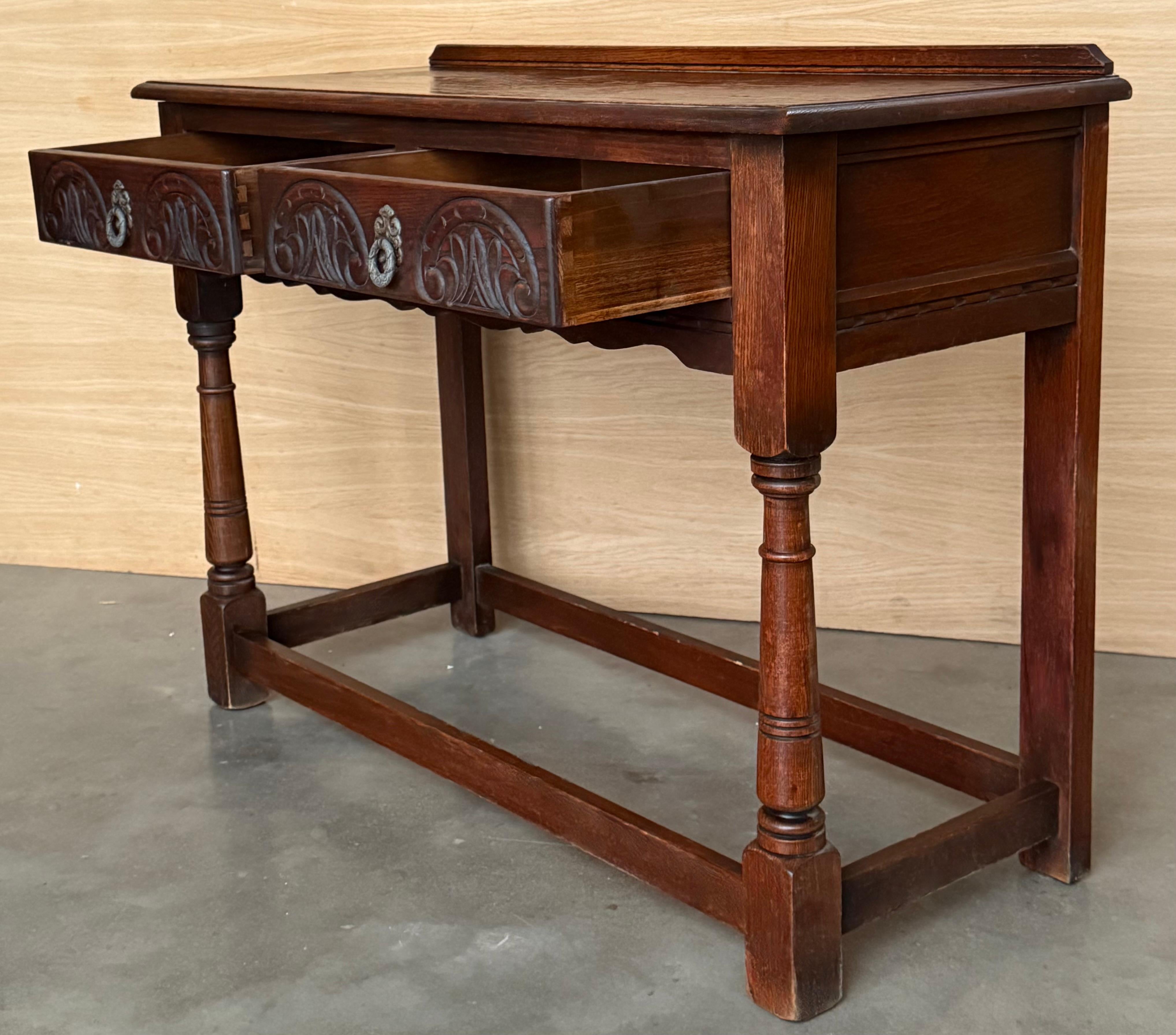 Spanish Country Walnut Sofa Table or Console table with Carved Drawers For Sale 1