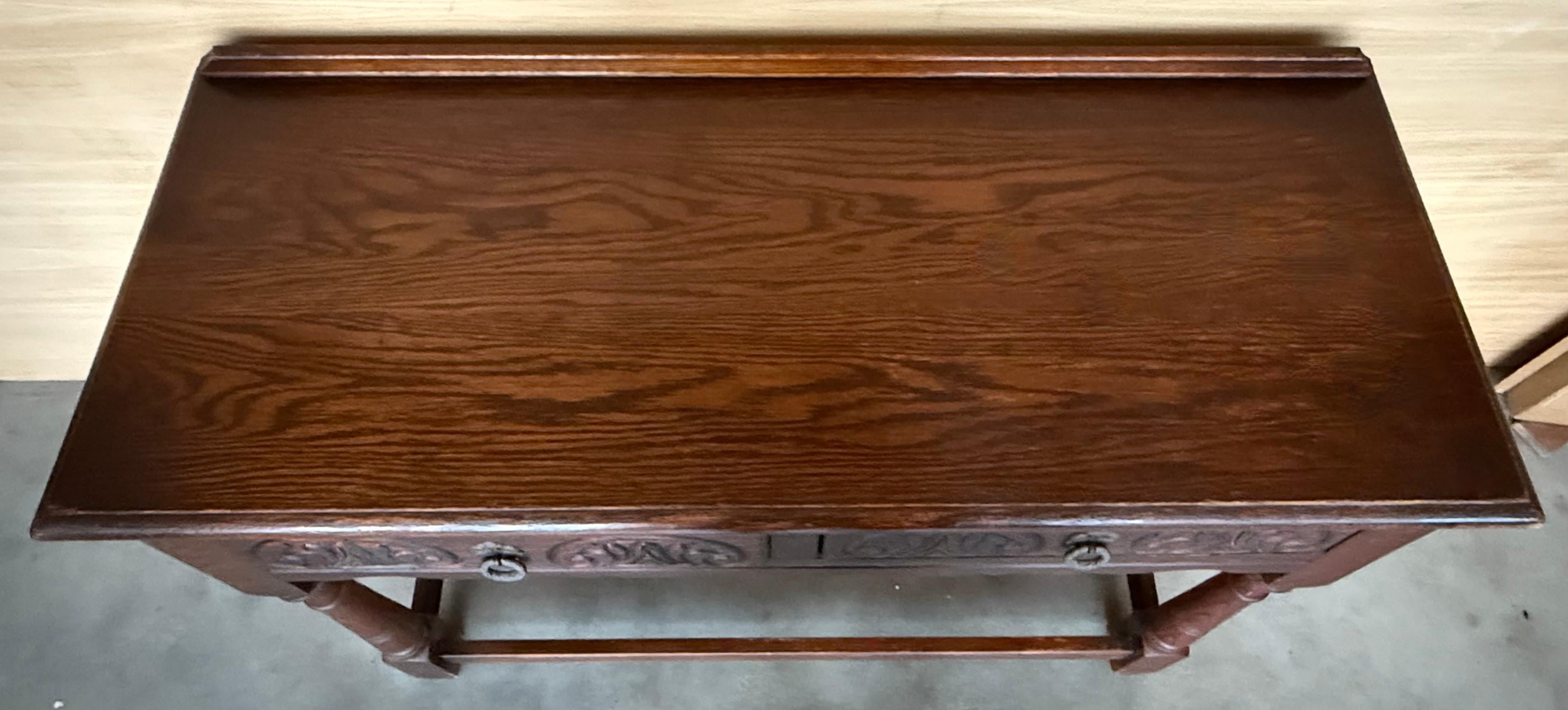 Spanish Country Walnut Sofa Table or Console table with Carved Drawers For Sale 3