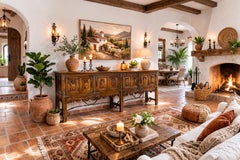 Credenza spagnola Credenza massiccia in Oak e ferro battuto, circa 1960