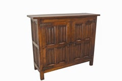 Spanish Credenza Sideboard Massive Oak & Wrought Iron Buffet Two Doors, c 1960