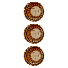 Spanish Crown Sunburst 3 units.ixture XL Gilt Metal frost glass , circa 1950