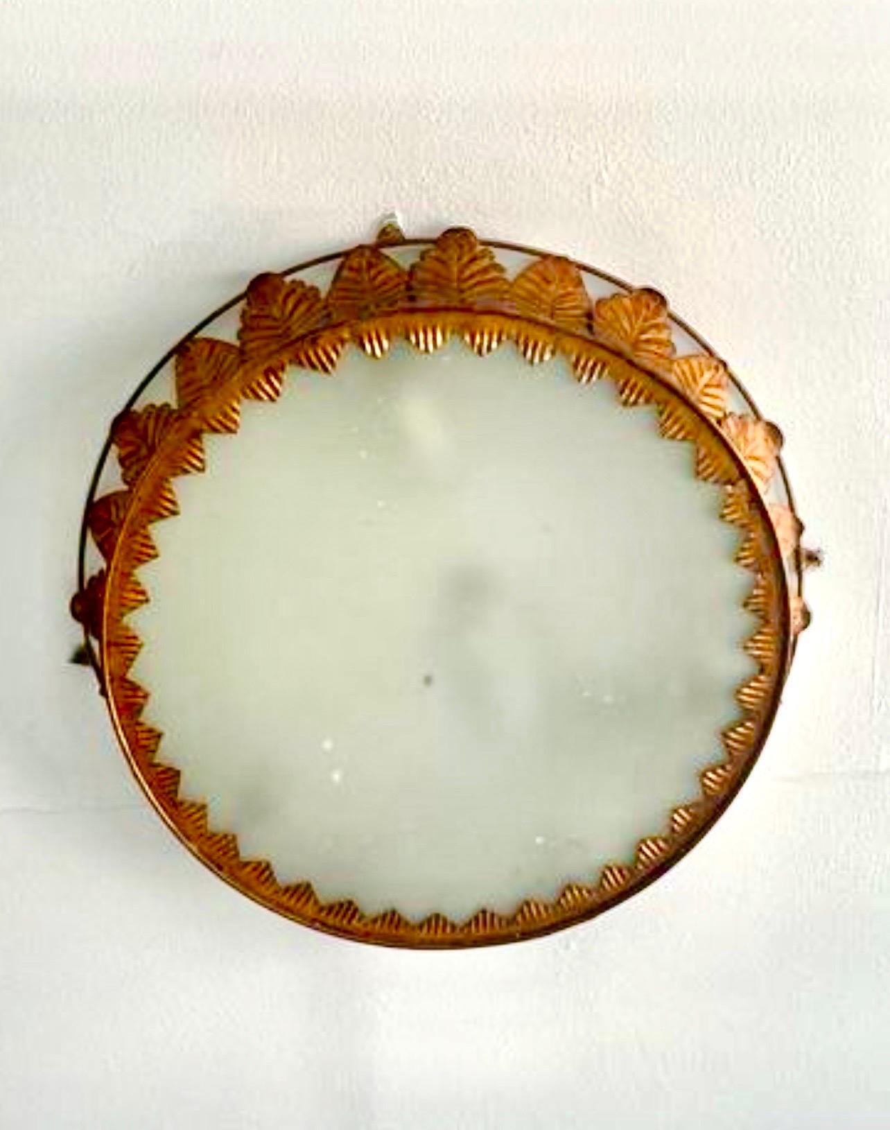 Frosted Spanish Crown Sunburst fixture XXL in Gilt Metal and frost Glass , circa 1950 For Sale