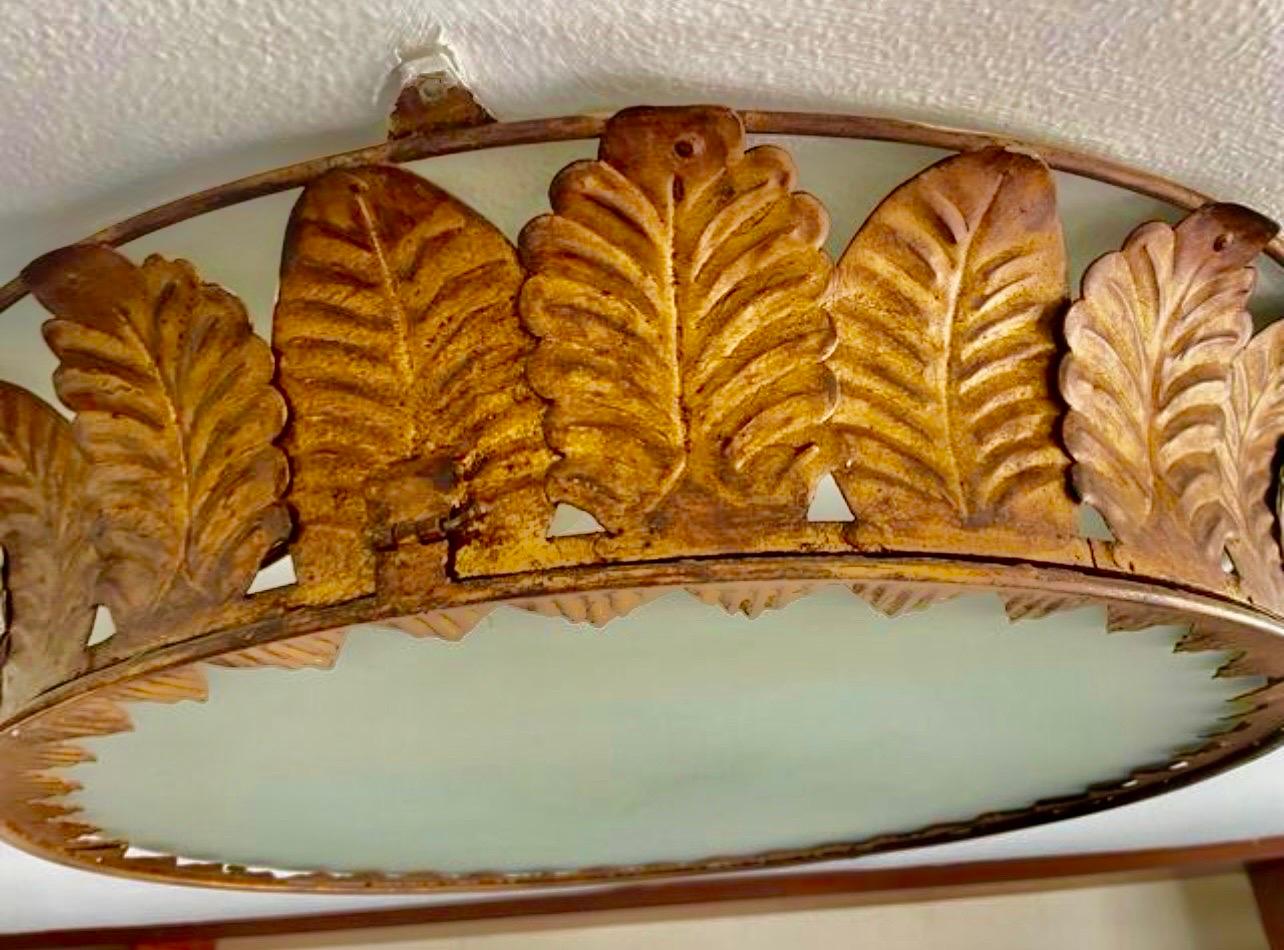Spanish Crown Sunburst fixture XXL in Gilt Metal and frost Glass , circa 1950 In Good Condition For Sale In La xara, VC