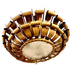 Apparecchio spagnolo Crown Sunburst XL in metallo dorato e vetro satinato, circa 1950