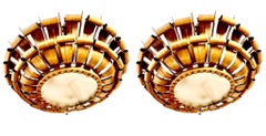 Apparecchio spagnolo Crown Sunburst PAIR XL in metallo dorato e vetro satinato, circa 1950