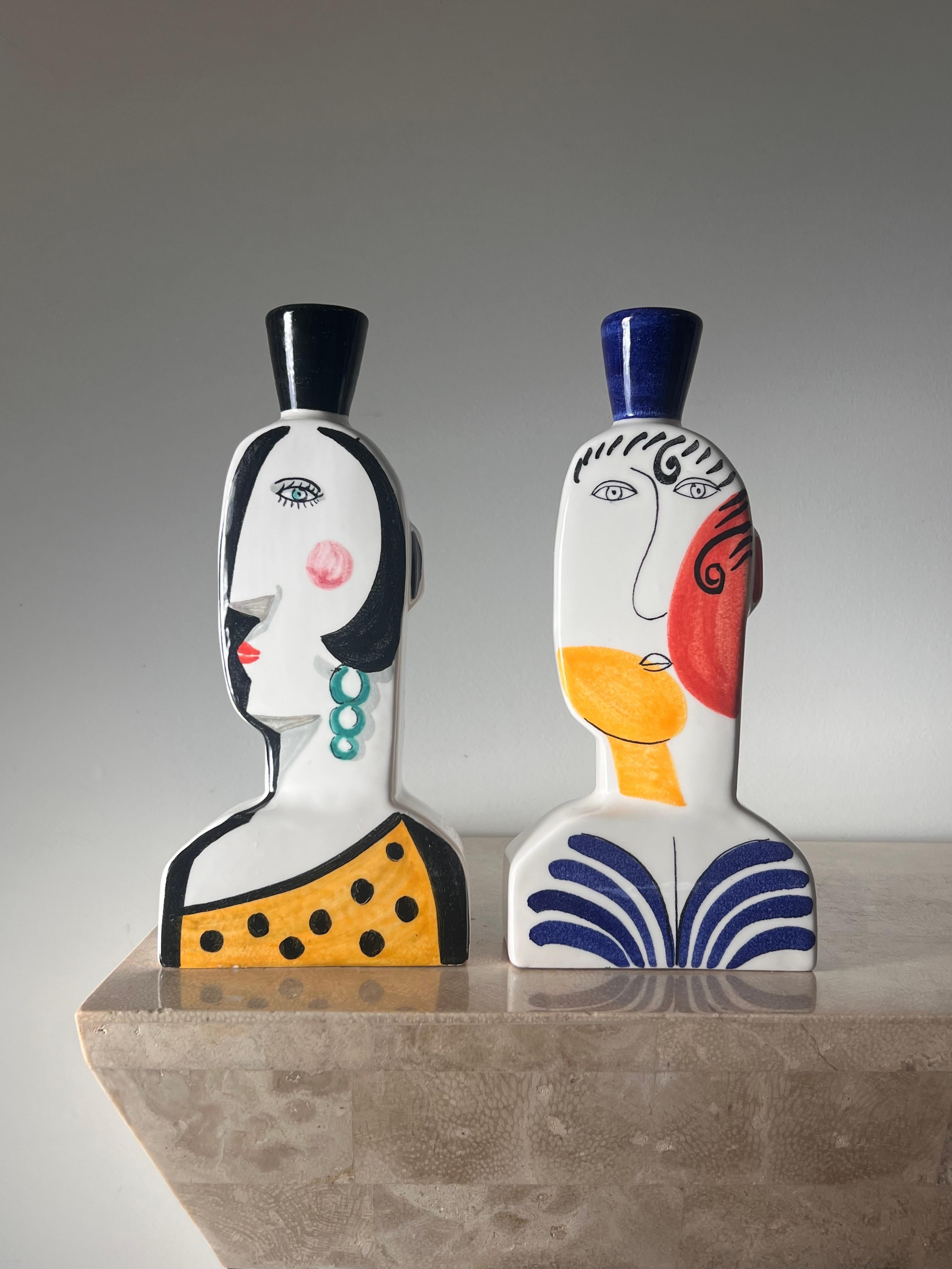 Spanish Cubist figurative “Face” candlesticks, signed by artist, 20th century 5