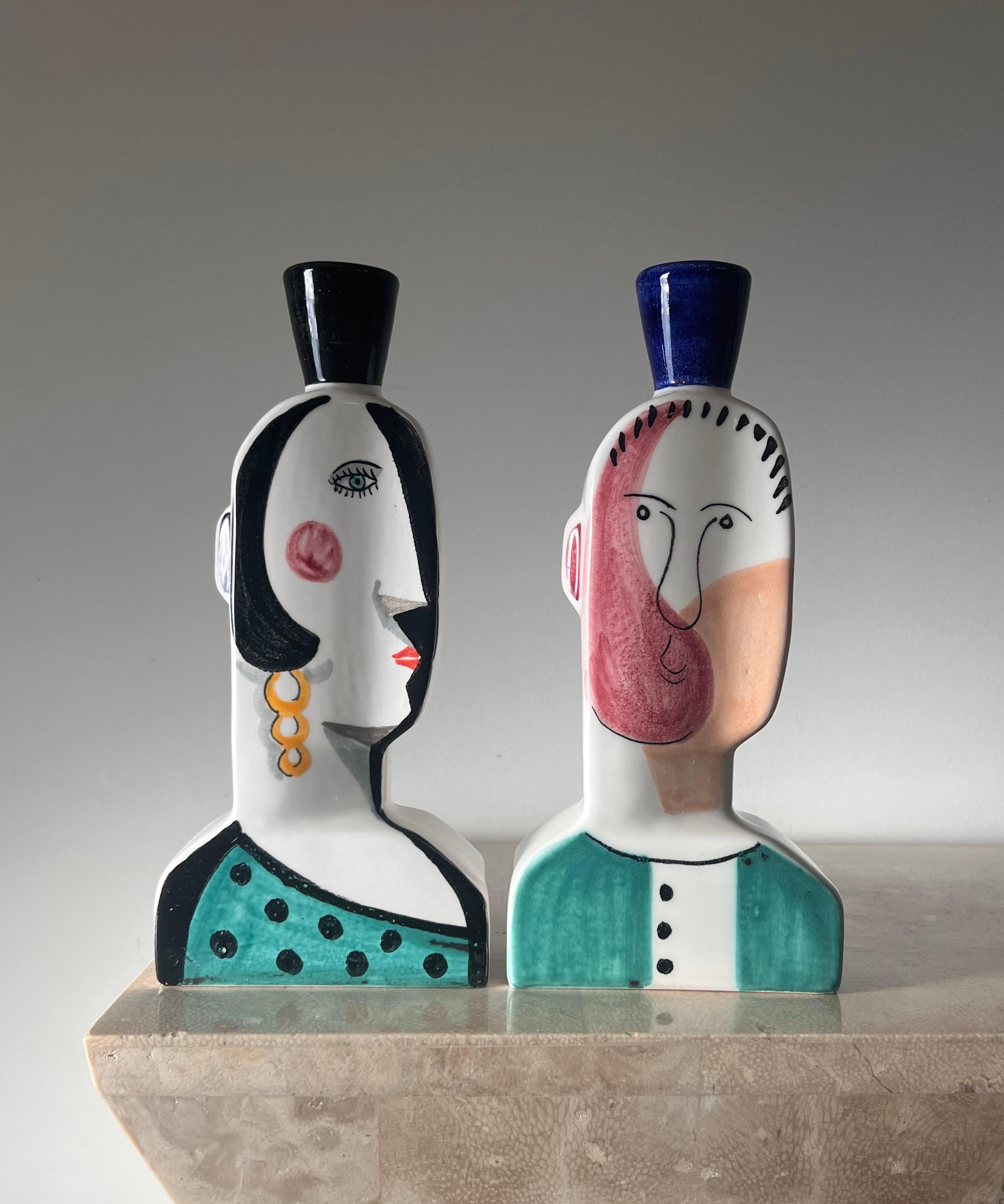 Spanish Cubist figurative “Face” candlesticks, signed by artist, 20th century 6