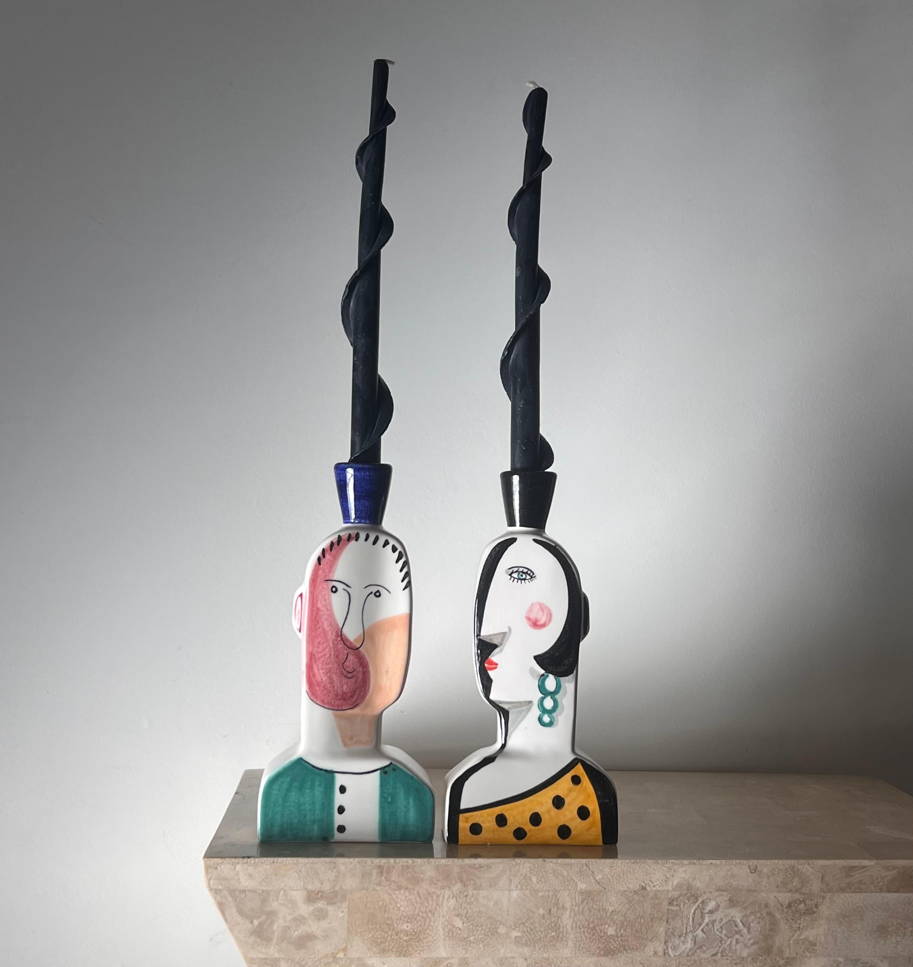 Spanish Cubist figurative “Face” candlesticks, signed by artist, 20th century 10