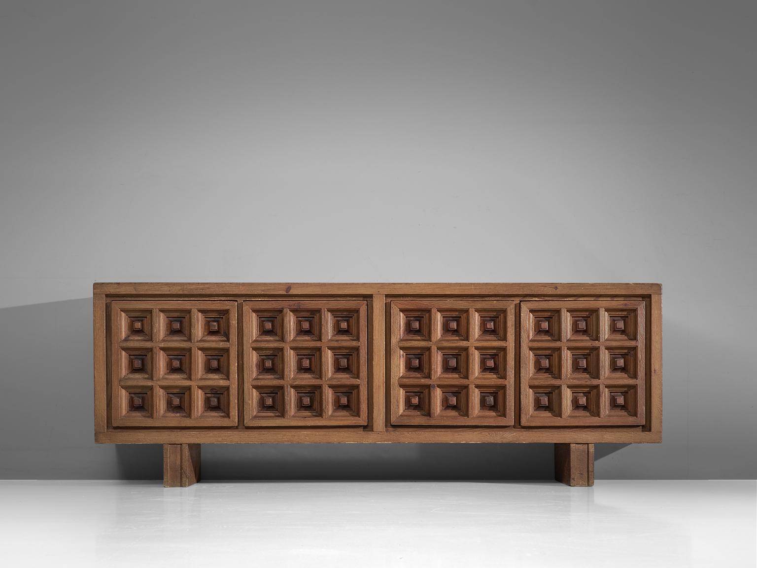 Mid-Century Modern Spanish Sideboard in Stained Pine Manufactured by Biosca
