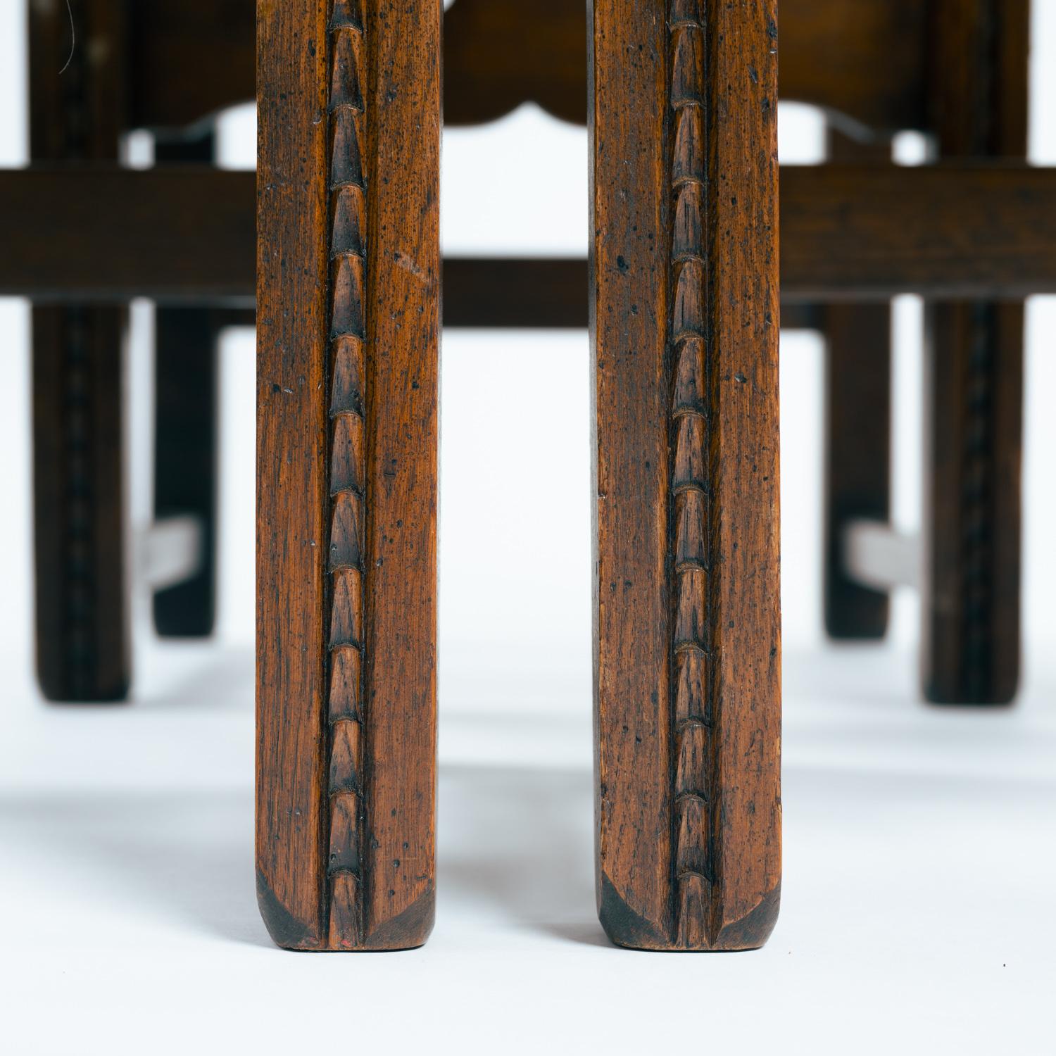 Spanish carved walnut wooden dining chairs, 1970s in vendita 1