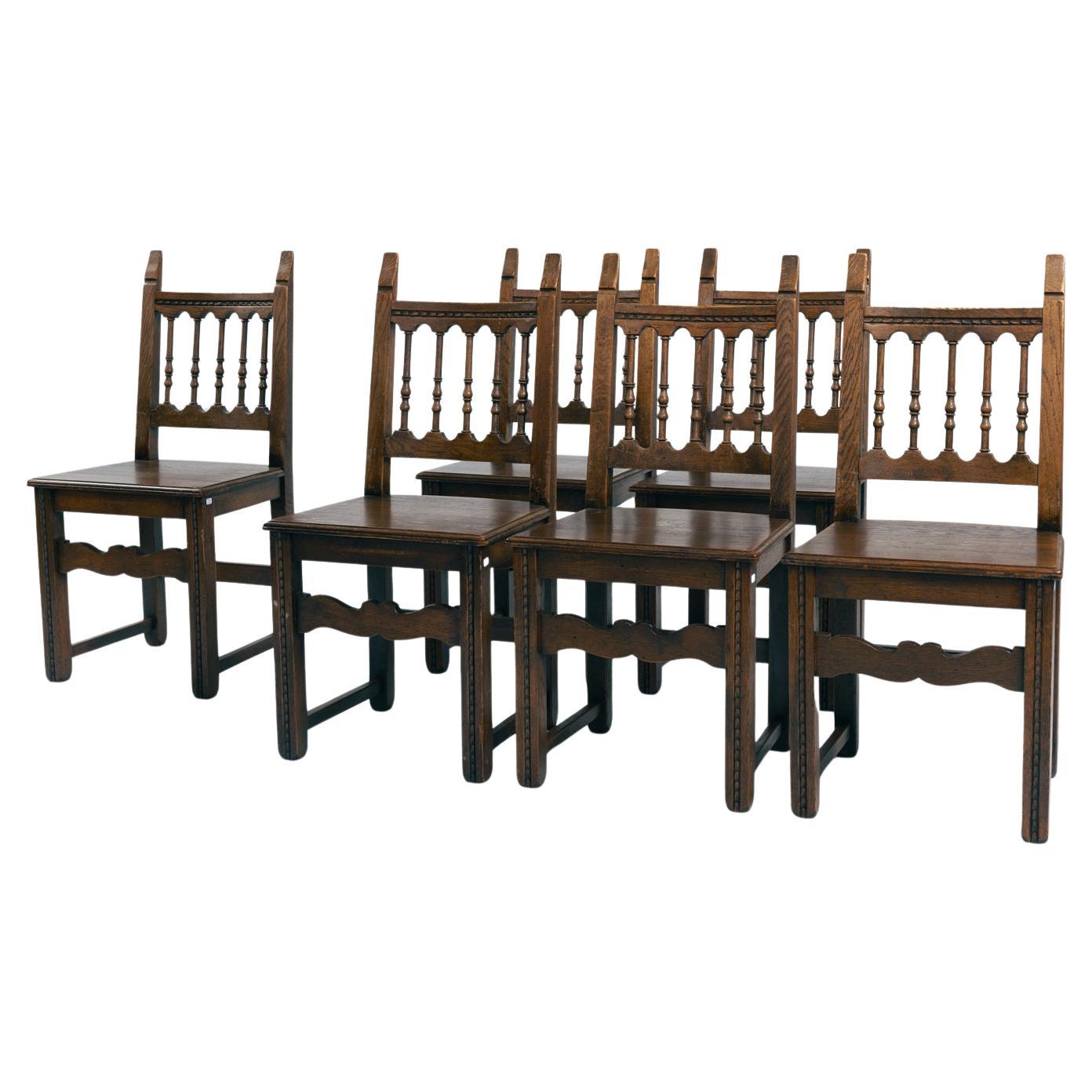 Spanish carved walnut wooden dining chairs, 1970s in vendita