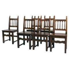 Spanish carved walnut wooden dining chairs, 1970s