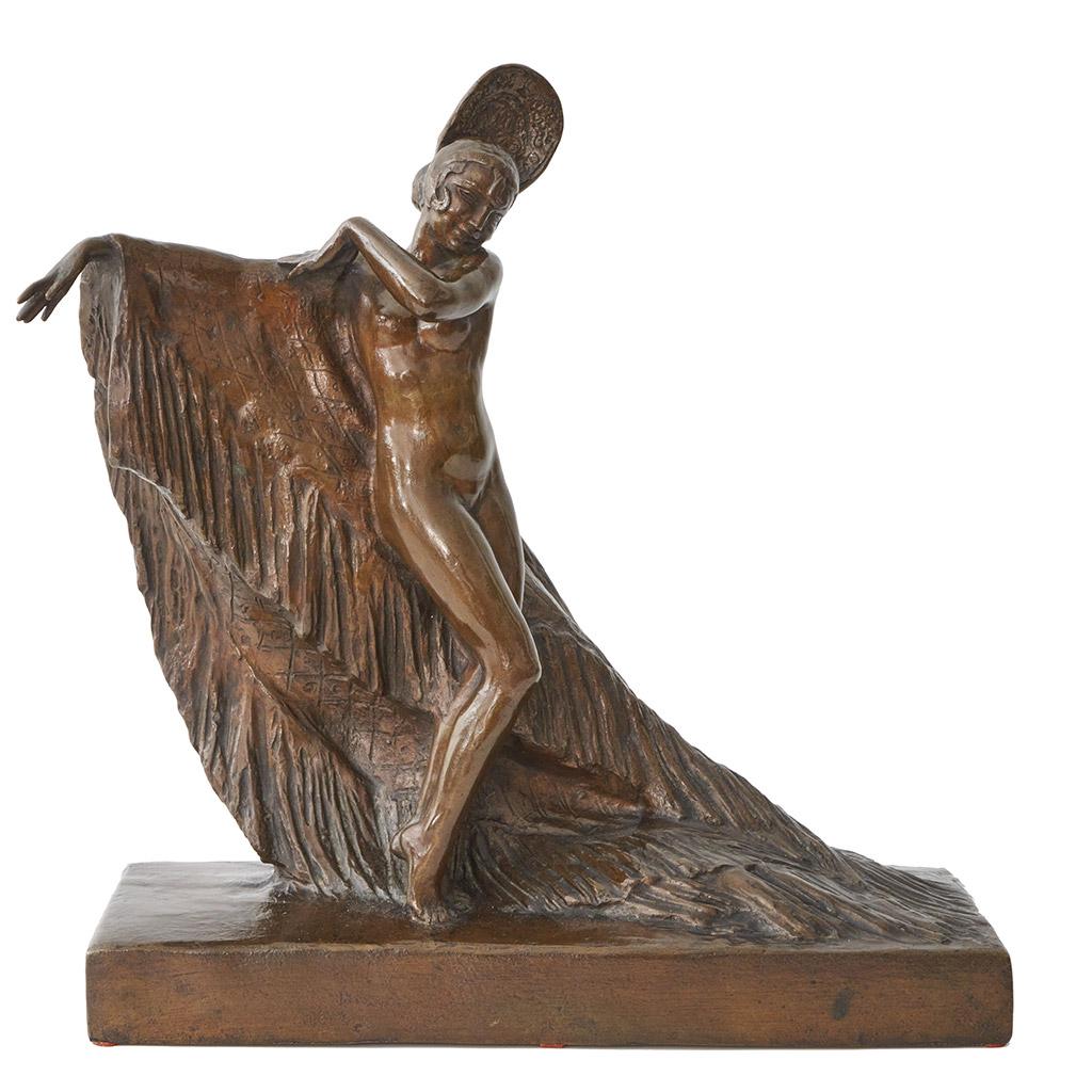 'Spanish Dancer' a bronze figure of a spanish dancer in theatrical dress caught in movement. Set over naturalistic base. Signed 'Louis Botinelly' to base. 

Dimensions: H 36cm W 34cm D 11.5cm 

Literature: Laurent Noet Catalogue Raisonne

Origin: