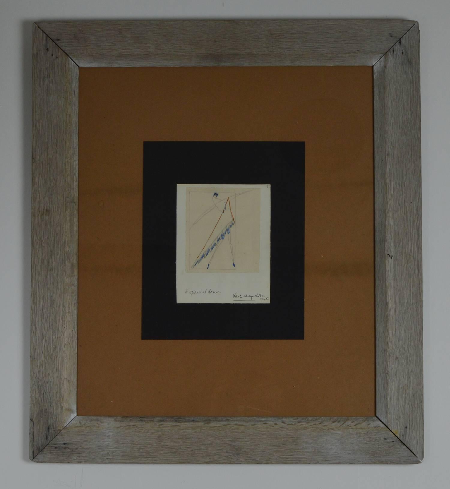 Wonderful drawing of a Spanish dancer by Karl Hagedorn

Displaying the characteristic Futurist, cubist and Bauhaus influences reminiscent of his early work.

Signed and dated 1915.

Tastefully presented in an antique distressed oak frame. The