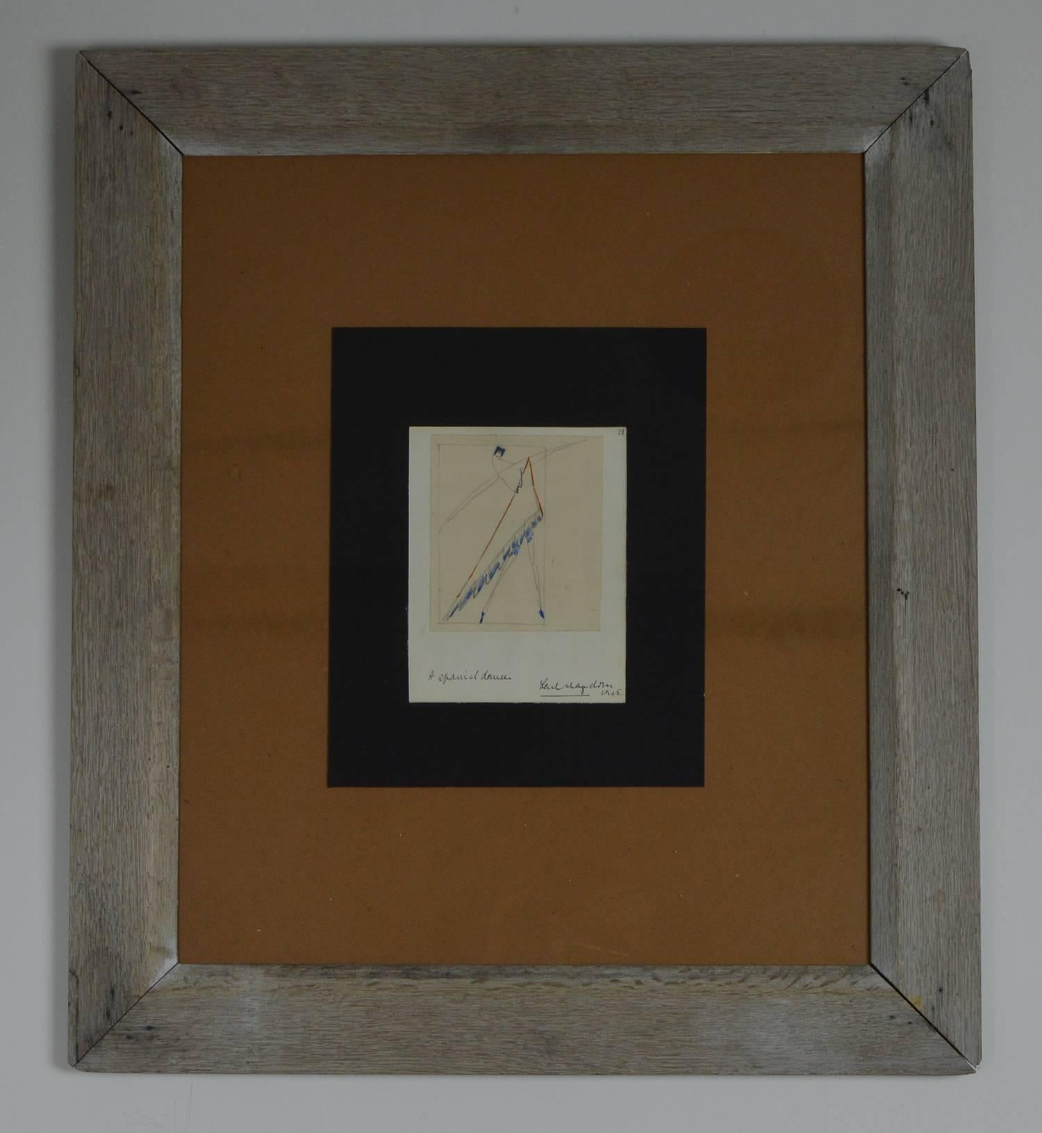 Wonderful drawing of a Spanish dancer by Karl Hagedorn

Displaying the characteristic futurist, cubist and Bauhaus influences reminiscent of his early work.

Signed and dated 1915.

Tastefully presented in an antique distressed oak frame. The