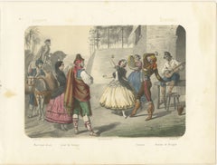 Spanish Dancers and Regional Costumes – Gitano and Valencian Figures, c.1845