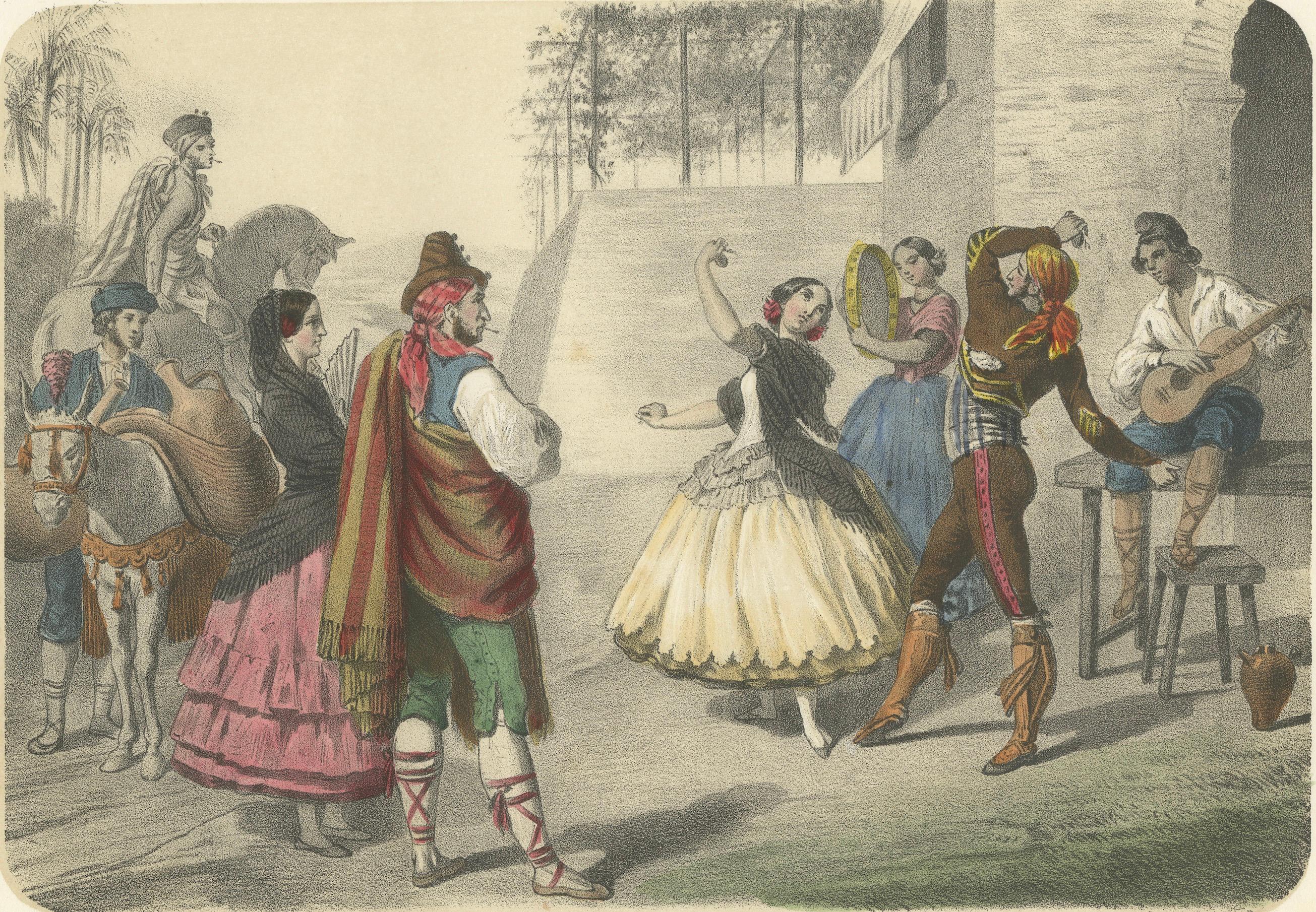 Spanische Tänzer und regionale Kostüme - Gitano und valencianische Figuren, um 1845 (Französisch) im Angebot