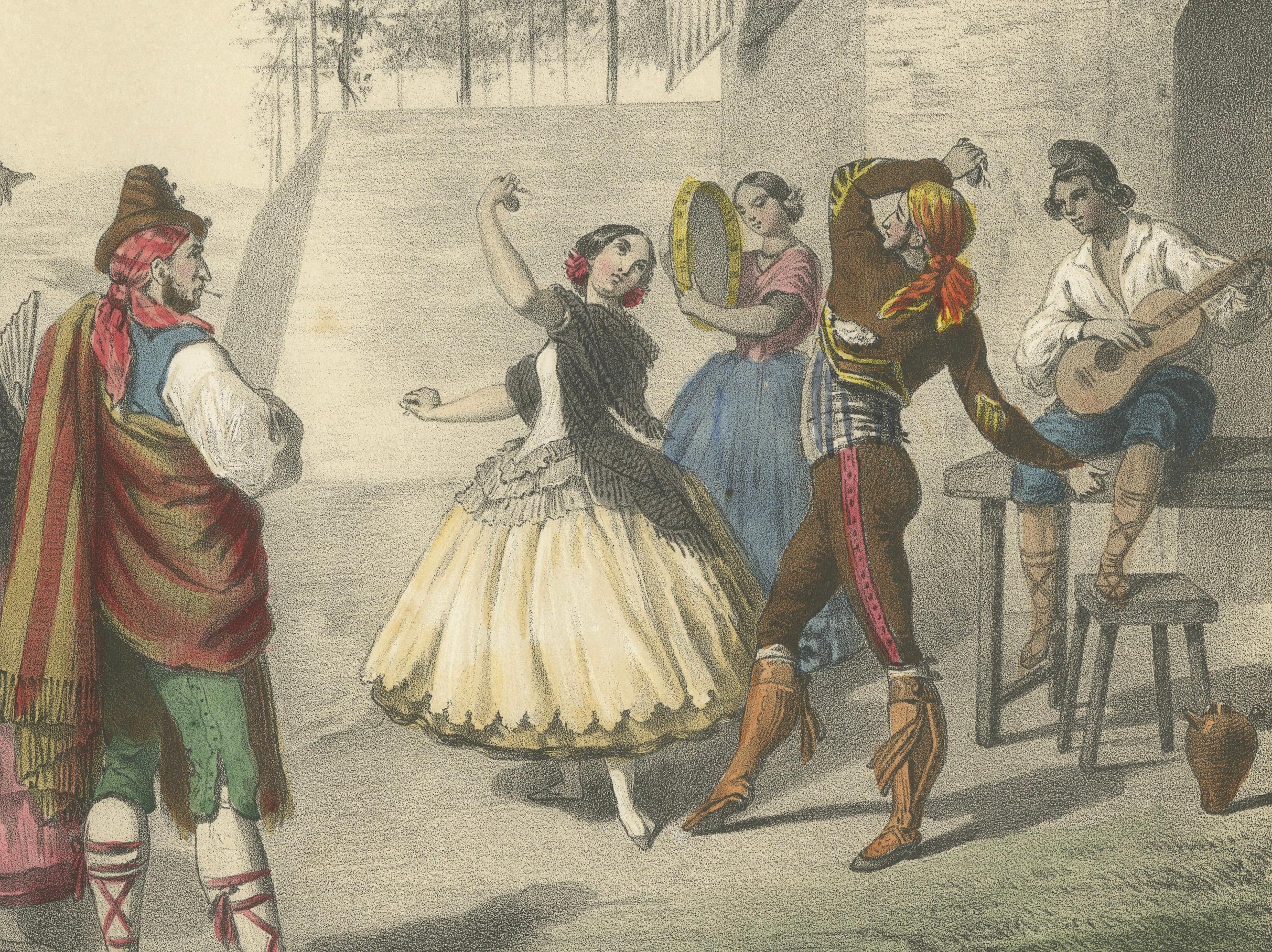 Spanische Tänzer und regionale Kostüme - Gitano und valencianische Figuren, um 1845 im Zustand „Gut“ im Angebot in Langweer, NL