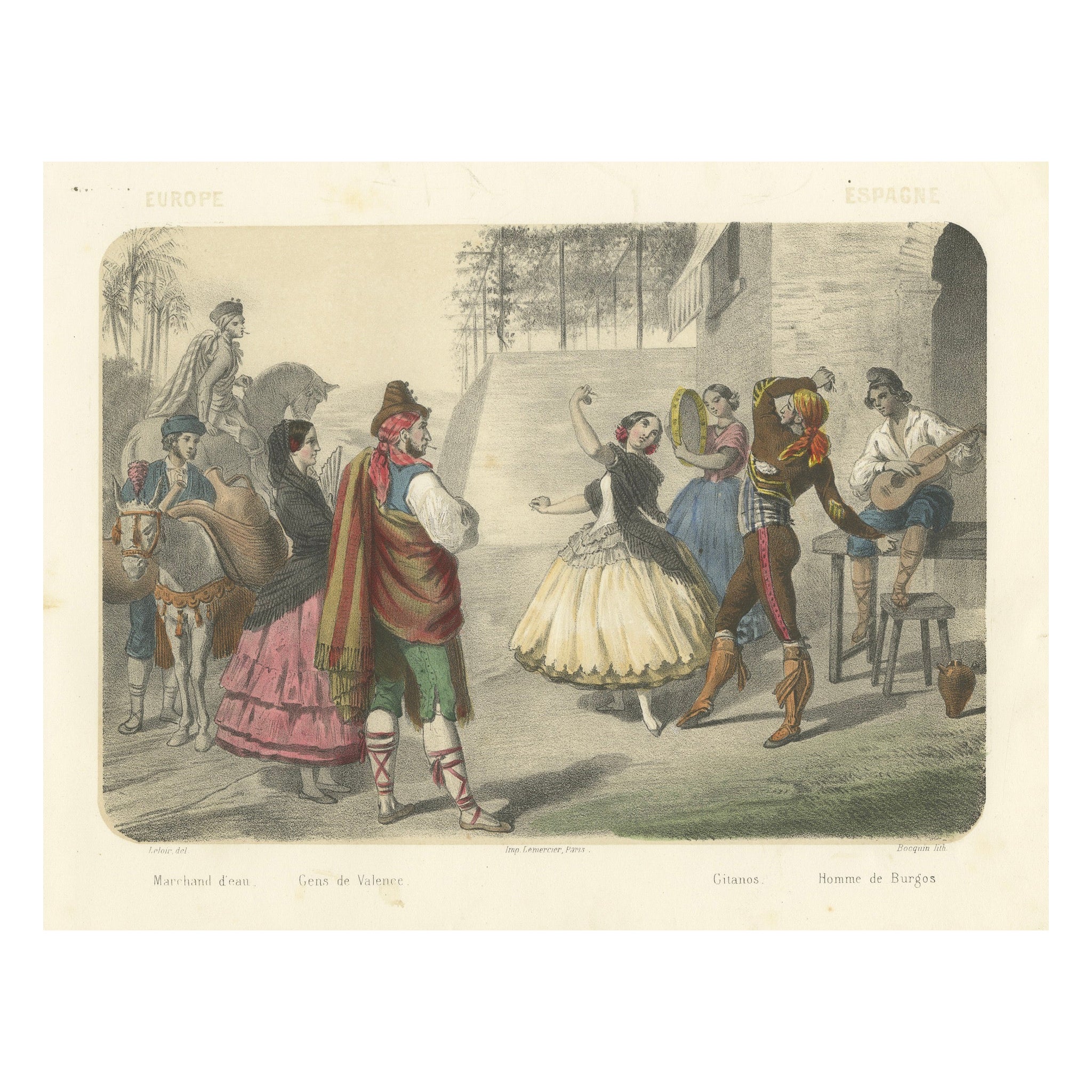 Spanische Tänzer und regionale Kostüme - Gitano und valencianische Figuren, um 1845