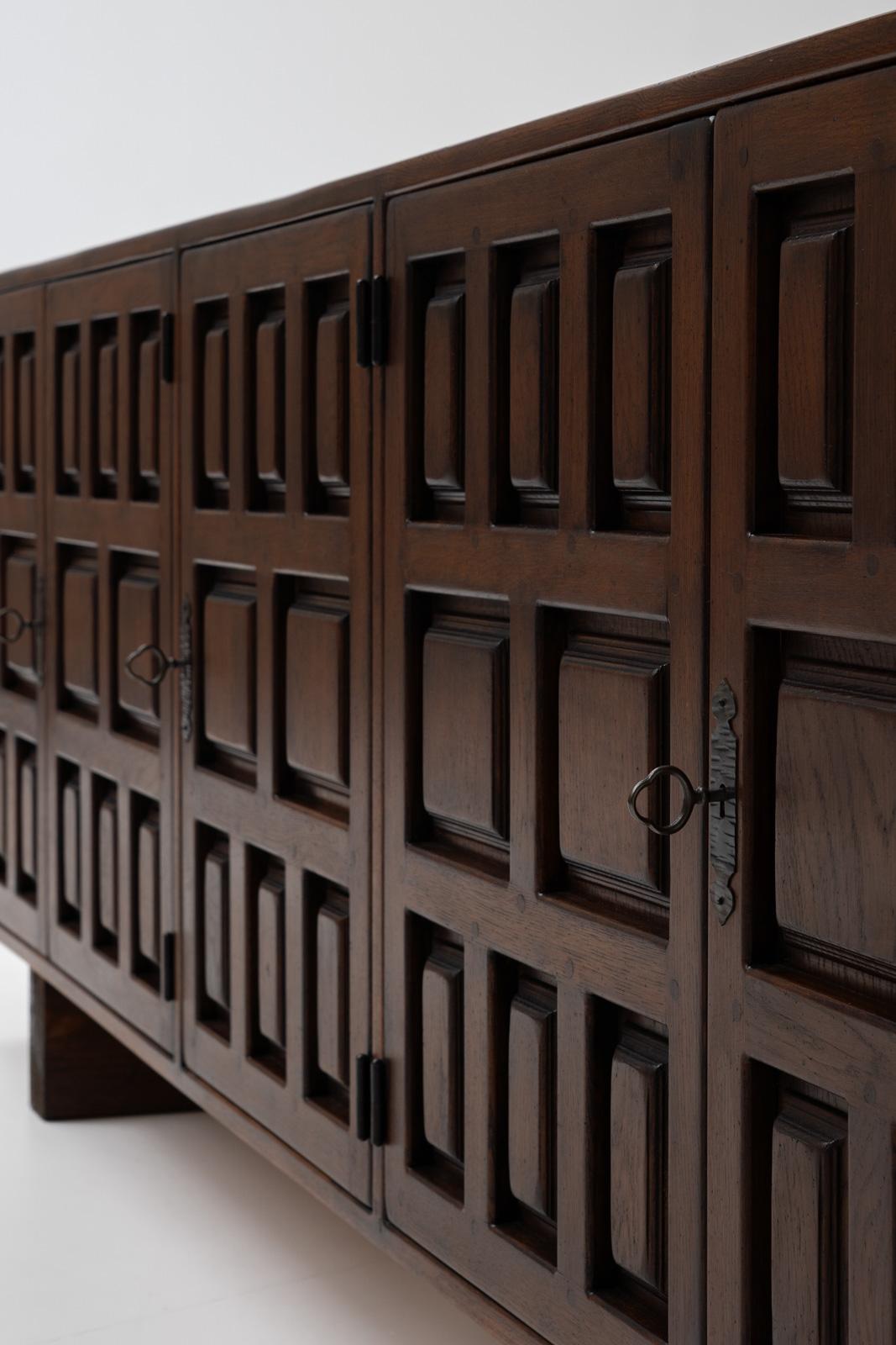 Wood Spanish Dark Oak Sideboard, 1960s For Sale