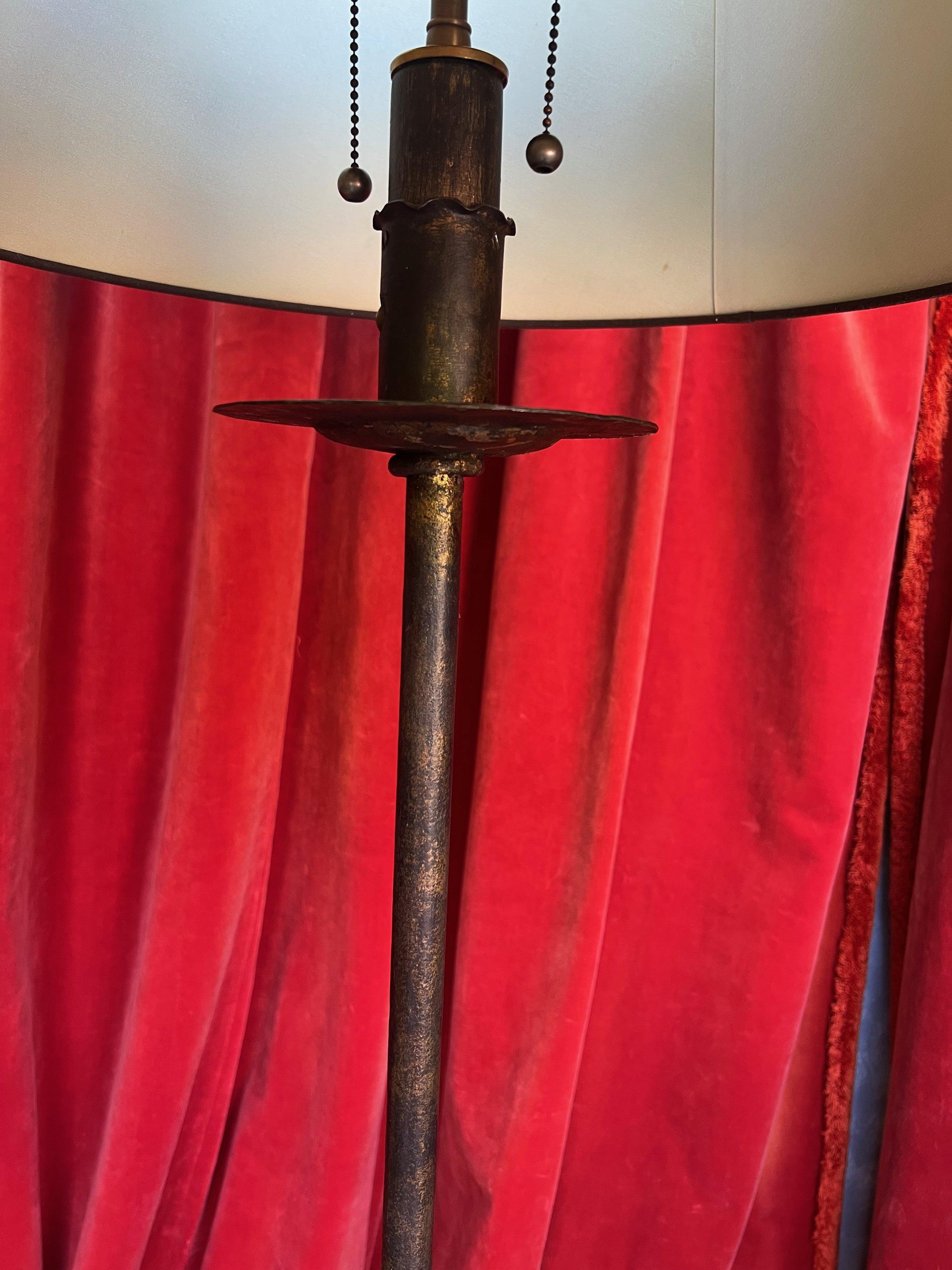 Mid-20th Century Spanish Dark Patinated Iron Floor Lamp For Sale